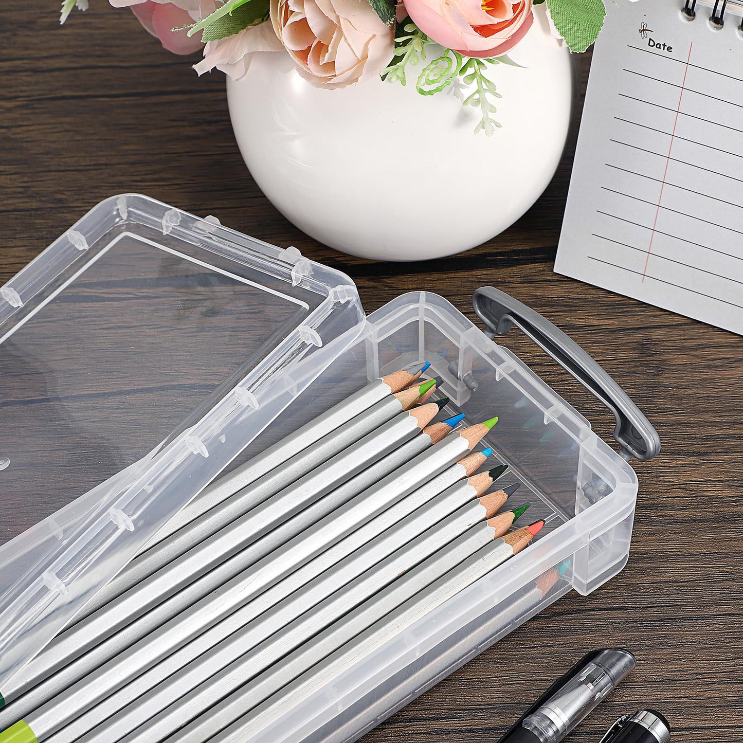 BTSKY Large Capacity Pencil Box, Office Supplies Storage Organizer Box, Brush Painting Pencils