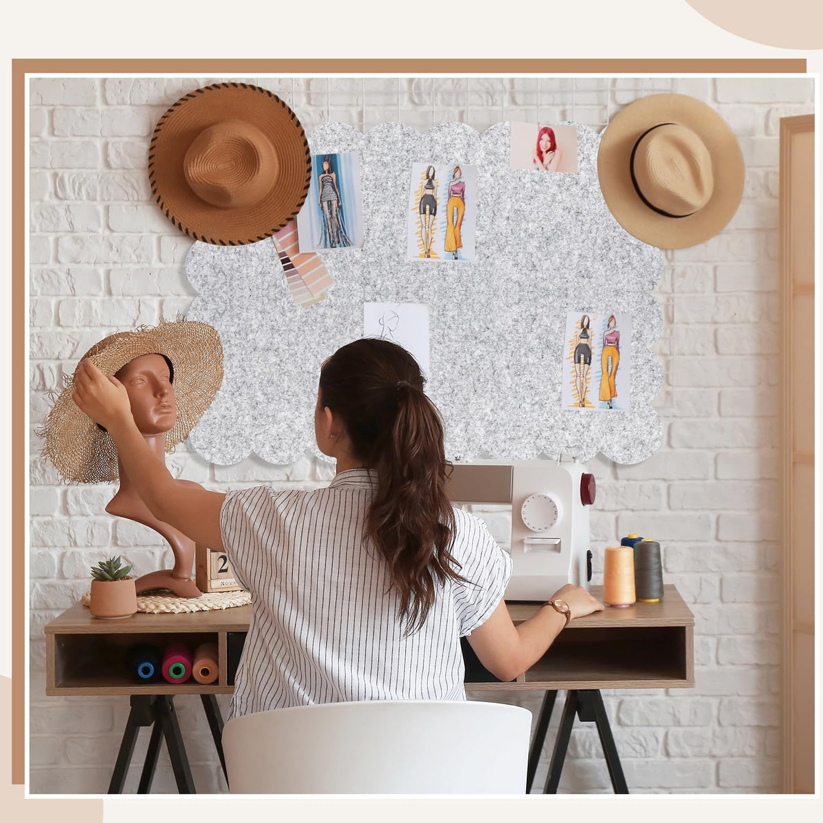 Mooliwe Scalloped Felt Bulletin Cork Board Foldable Light Gray 36 * 24 Inch