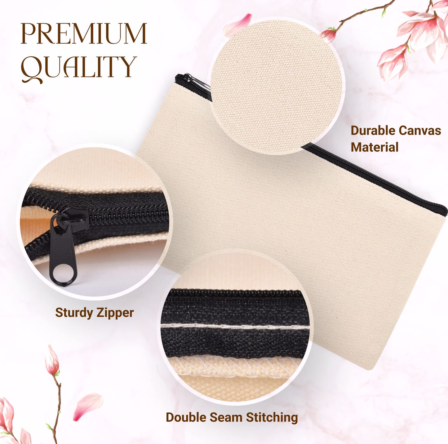 40pcs Blank canvas Zipper Pouch Makeup Bags Bulk, Smooth Zipper Pencil Case