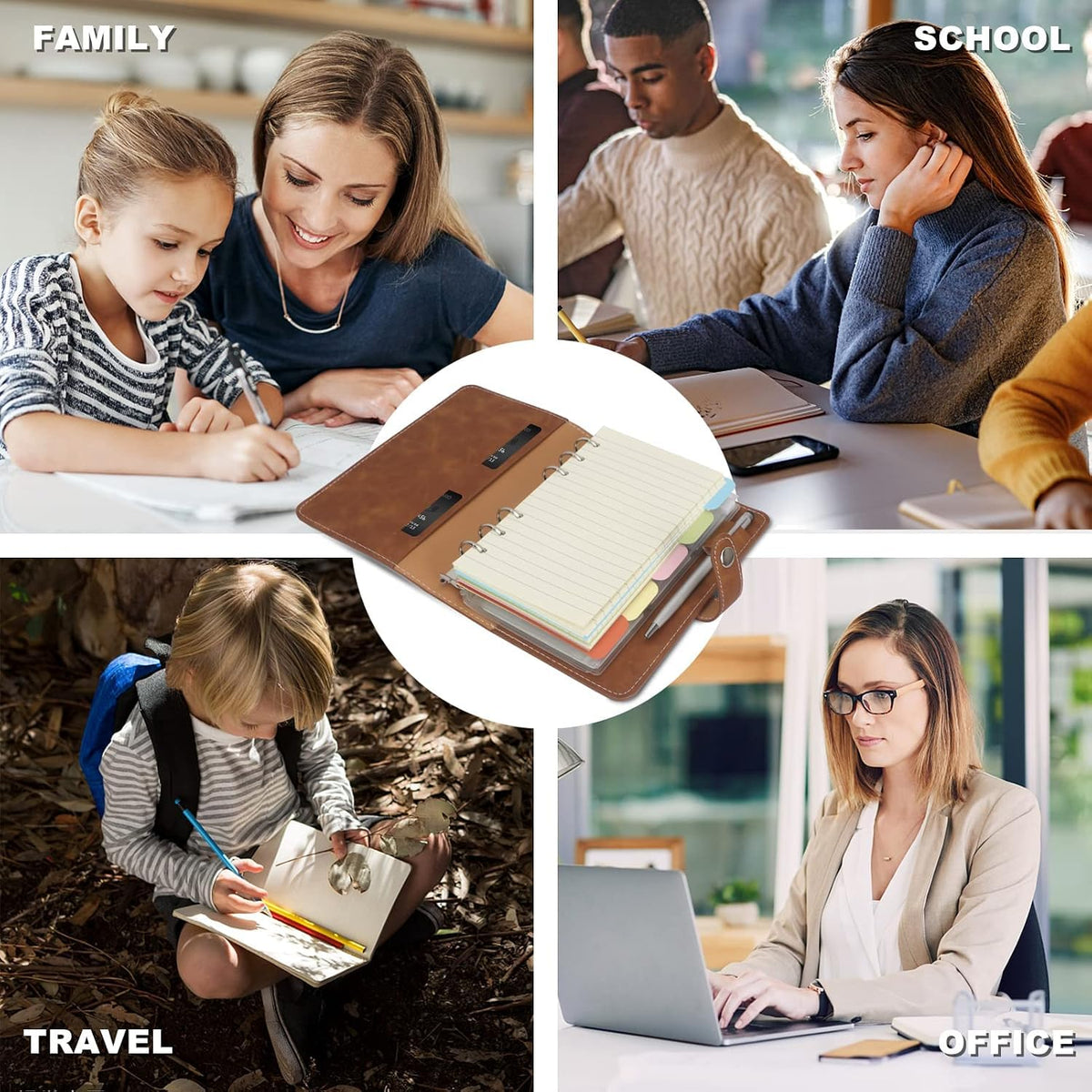 FYY A6 Binder Refillable Planner Notebook 6 Ring, Brown