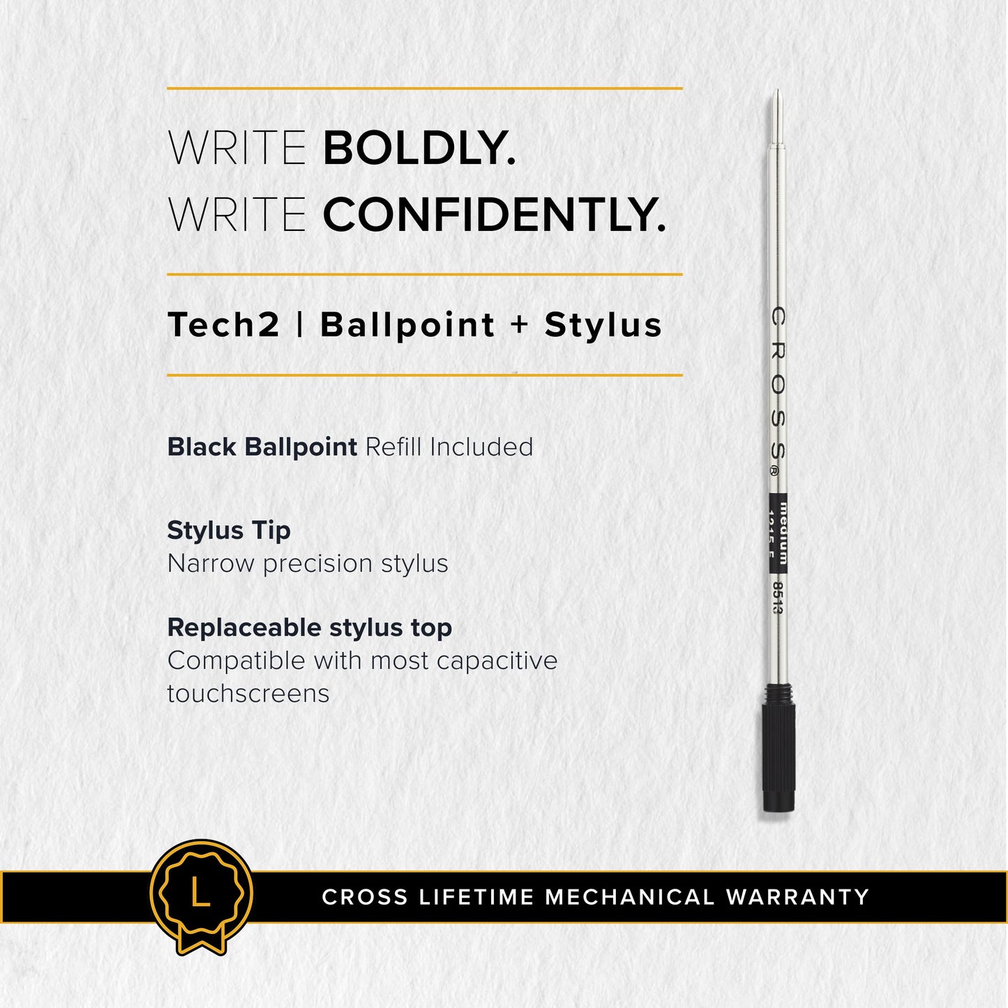 Cross Tech2 Titanium Gray Ballpoint Pen, Medium Point, Black Ink