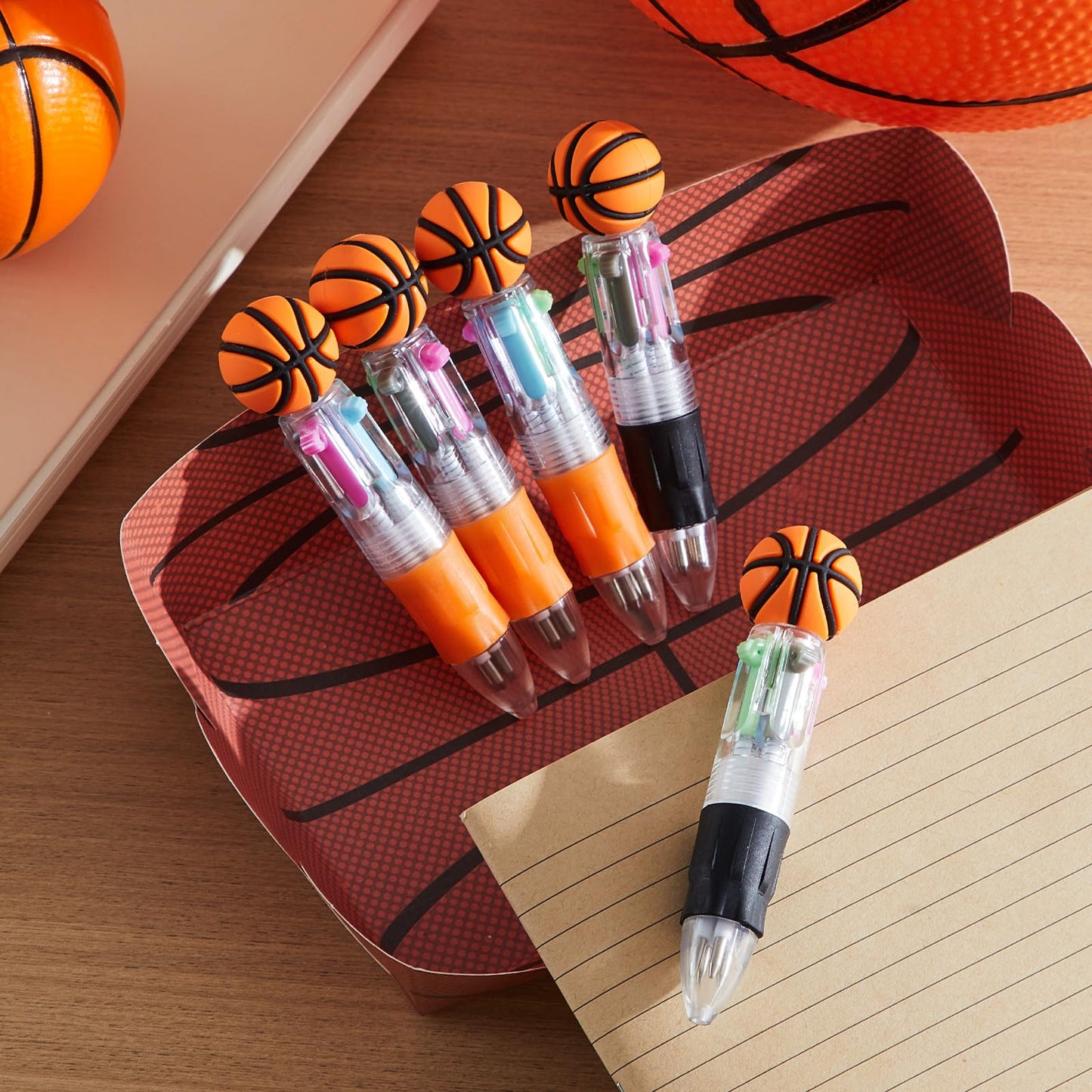 Kosiz 48 Pack Basketball Party Favors Multicolor 4 in 1 0.5mm Ballpoint Pen