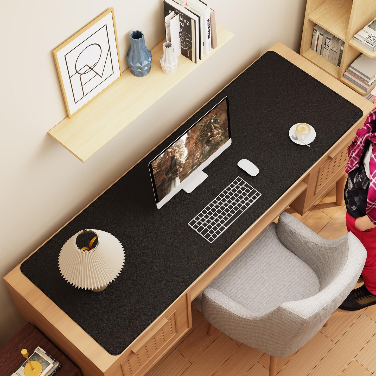 Chihein 67” x 24” Cork & PU Leather Desk Mat (Black) - Huge Mouse Pad, Double Sided Waterproof Desk