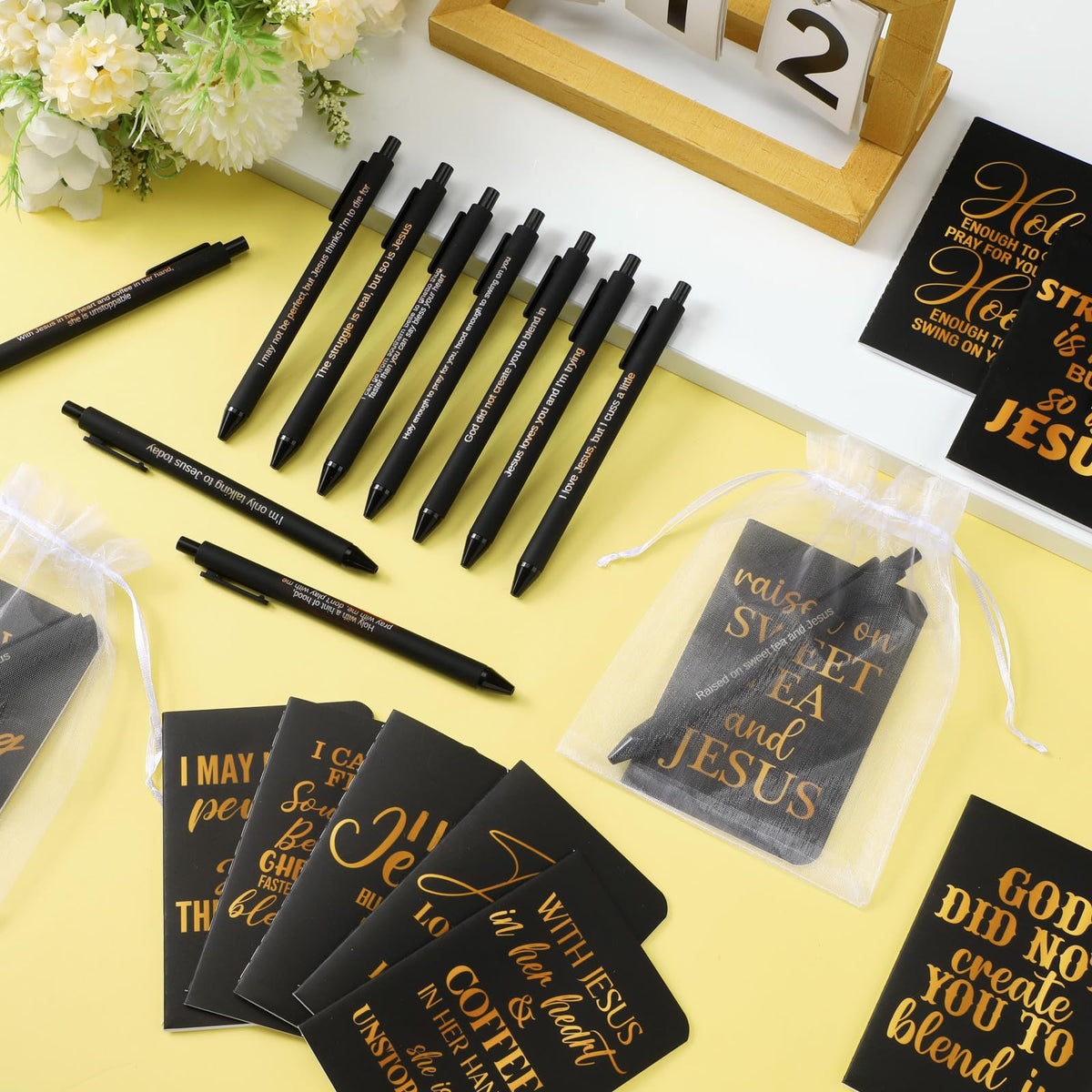 Fuyoooo 72 Pieces Funny Christian Notebooks and Pen Religious Notebooks and Pen with Bag Funny Mini