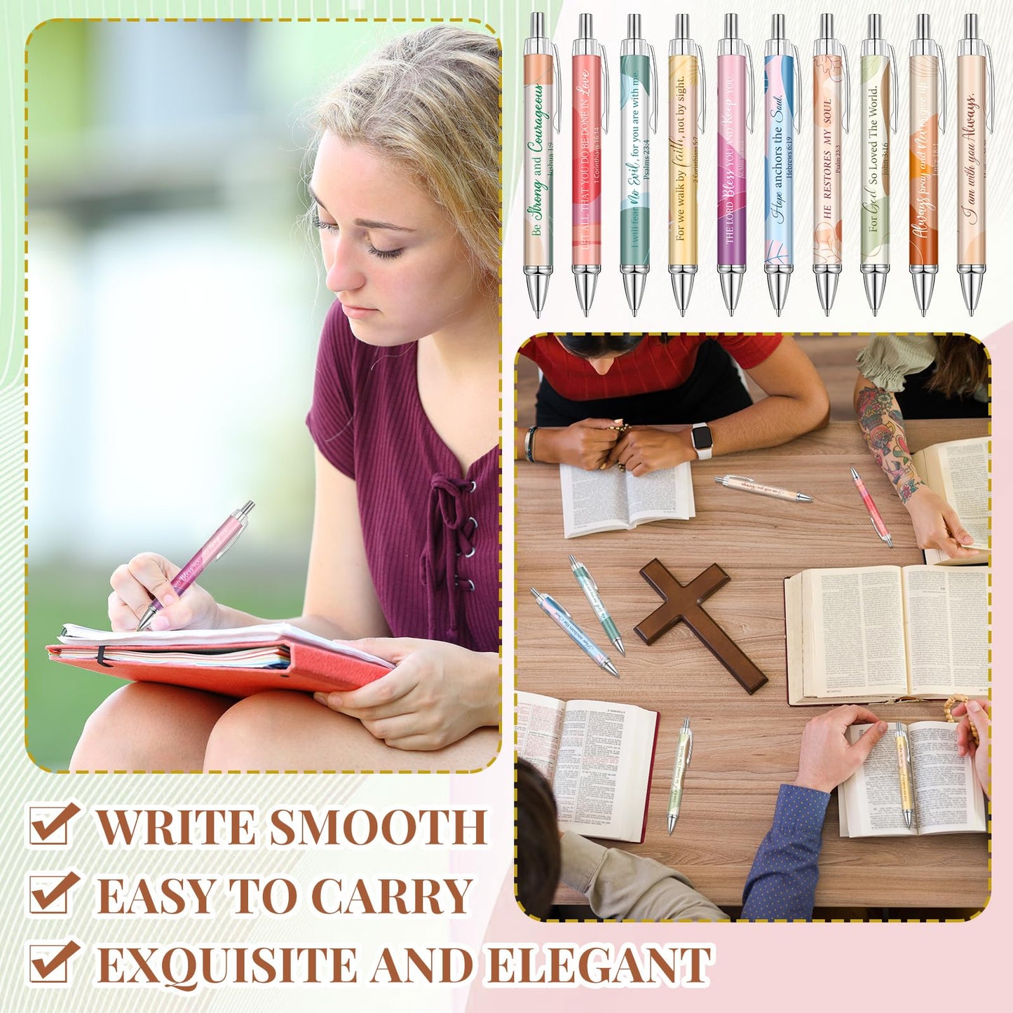 Qeeenar 50 Pcs Bible Verse Pens Christian Gift,Boho