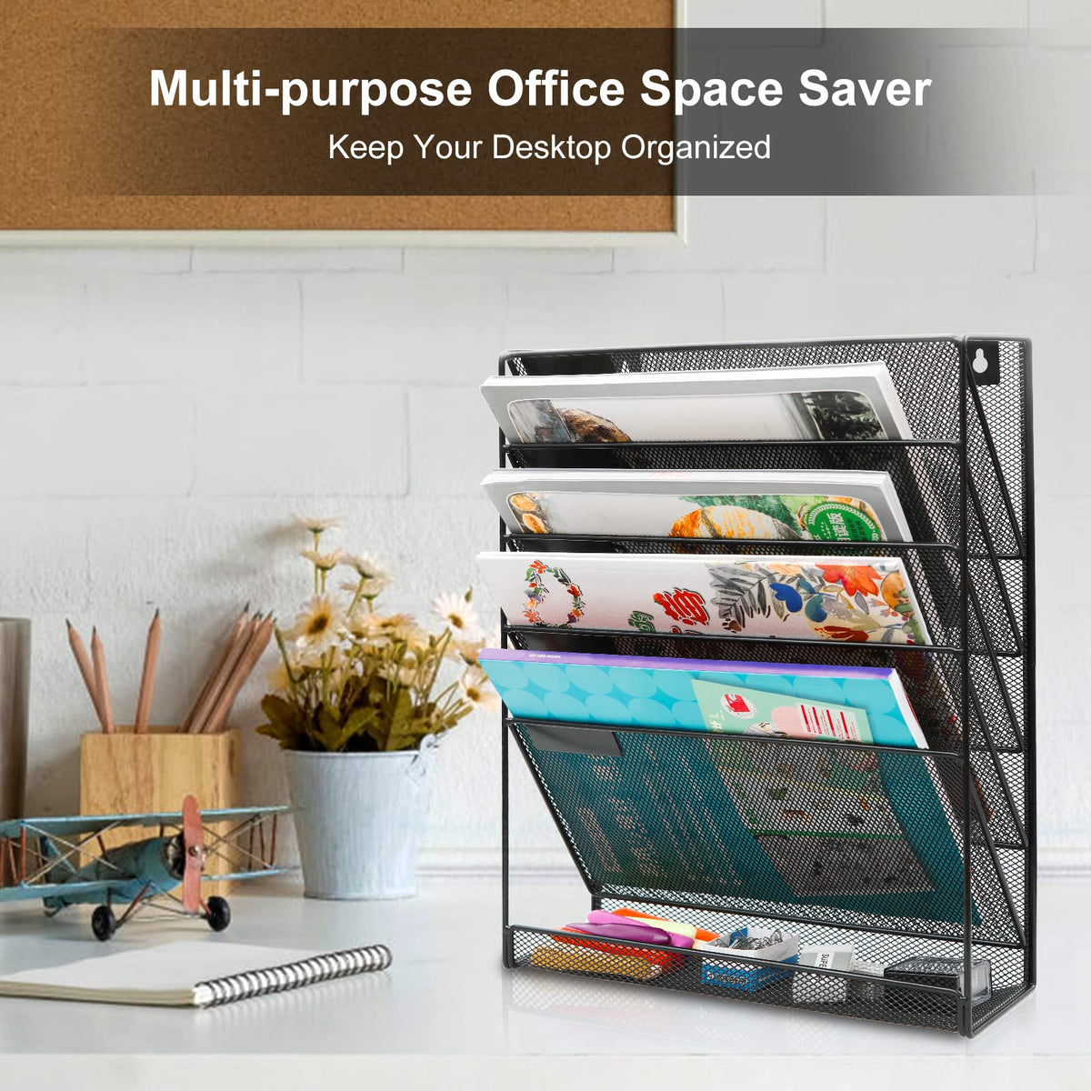 EasyPAG 5 Tier Wall File Holder, Mesh Hanging Folder Organizer with Classify Label, Versatile Desk