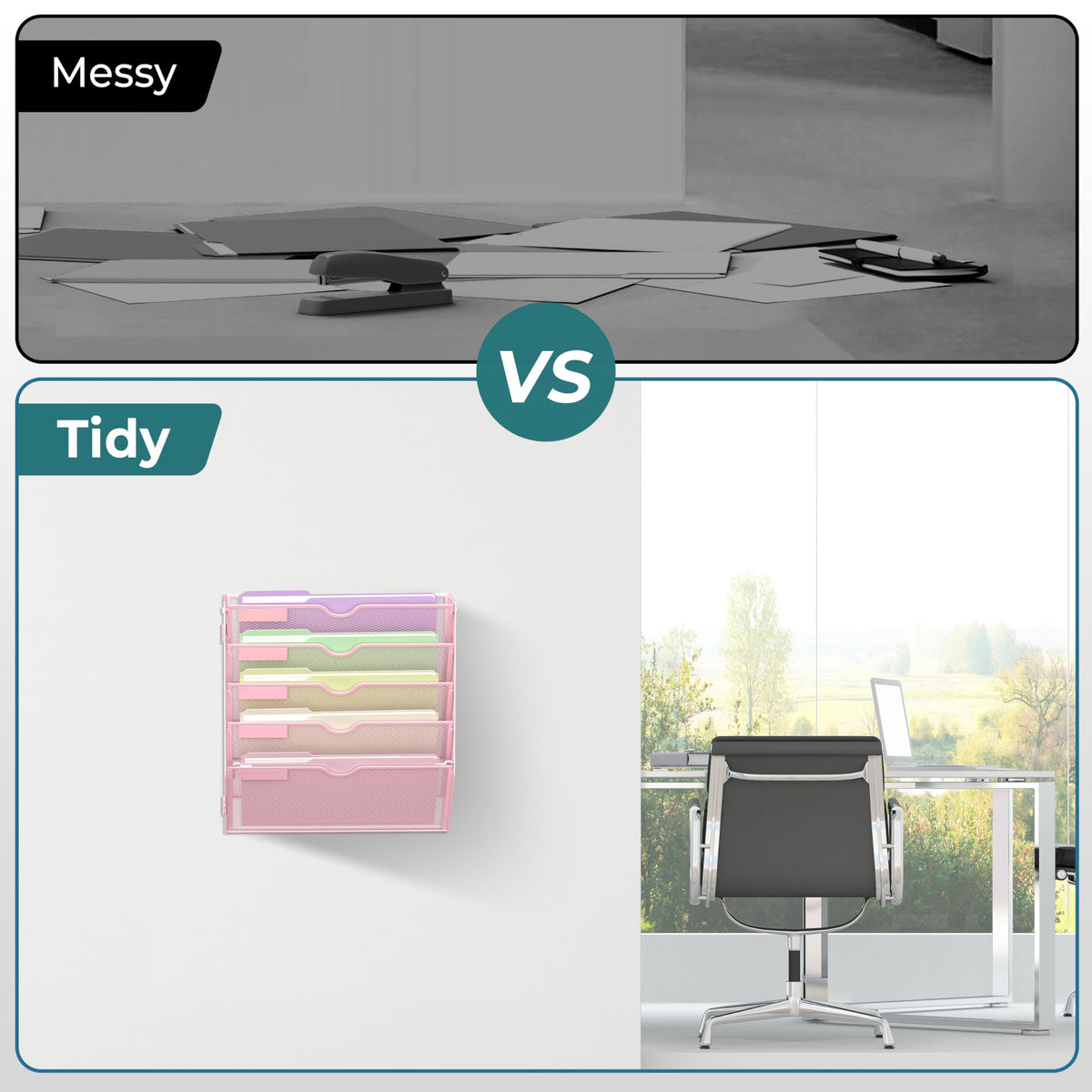 SUPEASY 5 Tier Wall File Organizer, Hanging Wall Mounted Mail Organizer with Label Slots, Metal