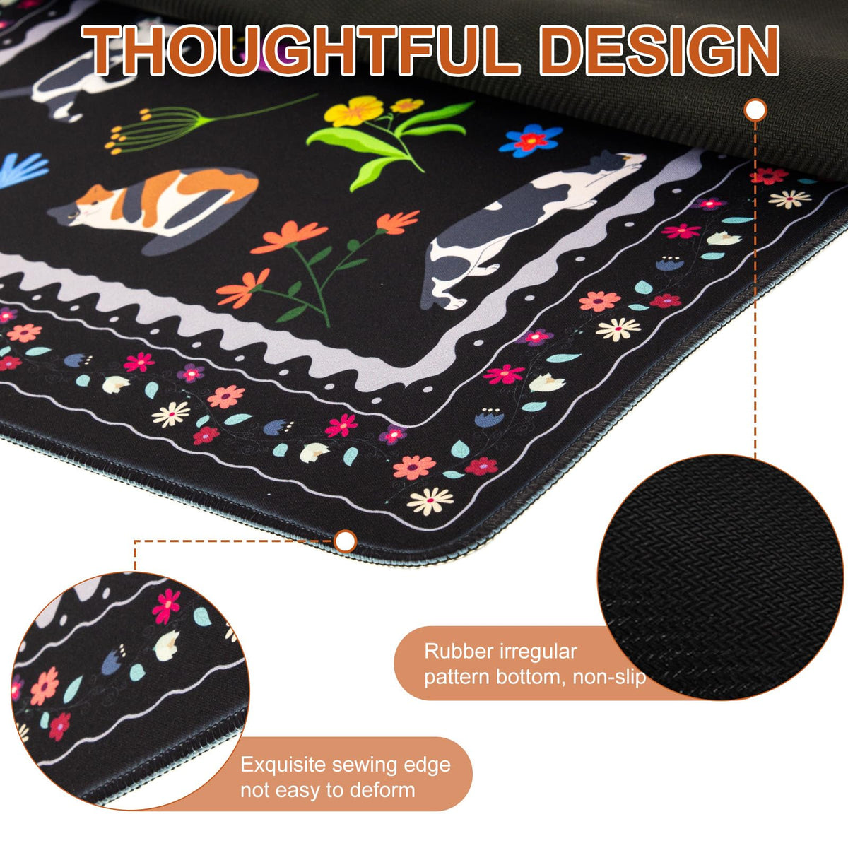 L-SPOUTTO Cute Cat Desk Mat for Keyboard and Mouse,Black XXL Mouse Pad
