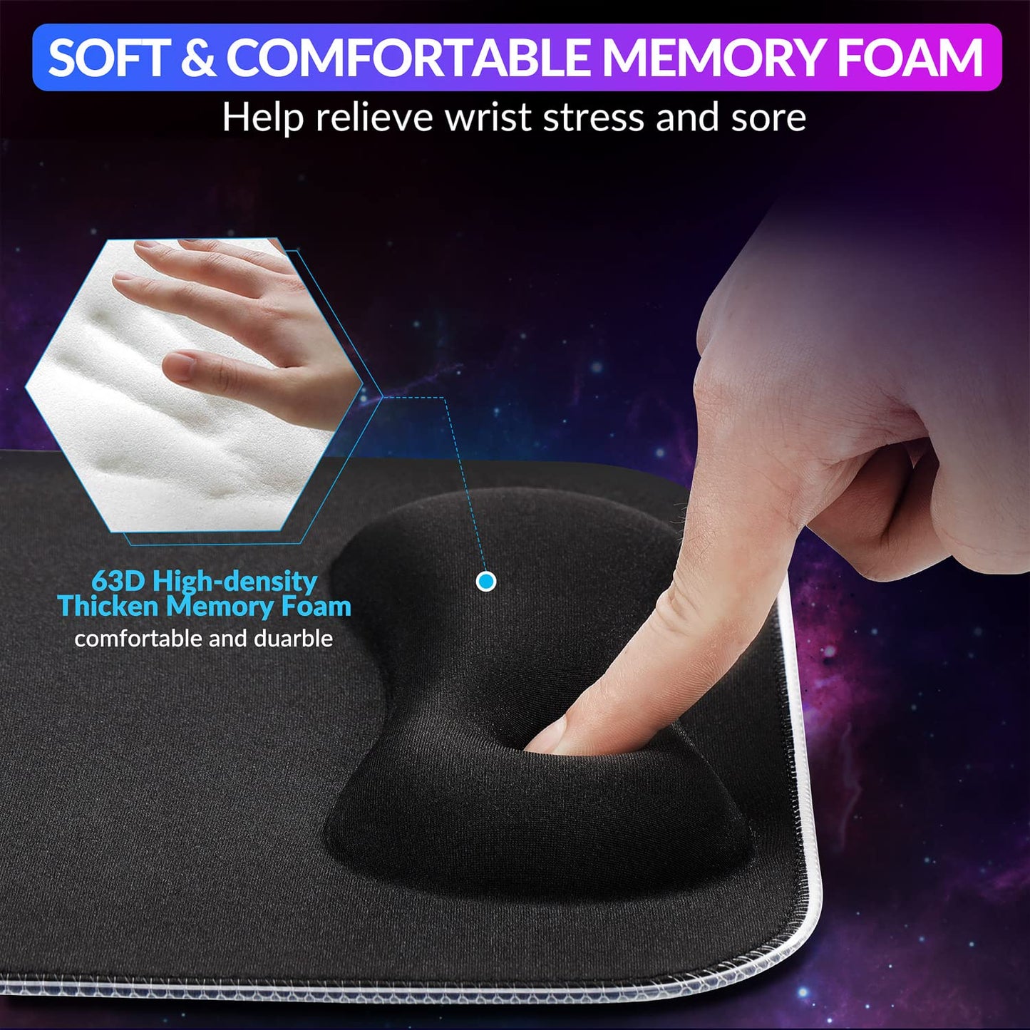 Gimars RGB Mouse Pad with Wrist Rest Support, 12 x 10 in Extra Large Ergonomic Gaming Mouse Pad