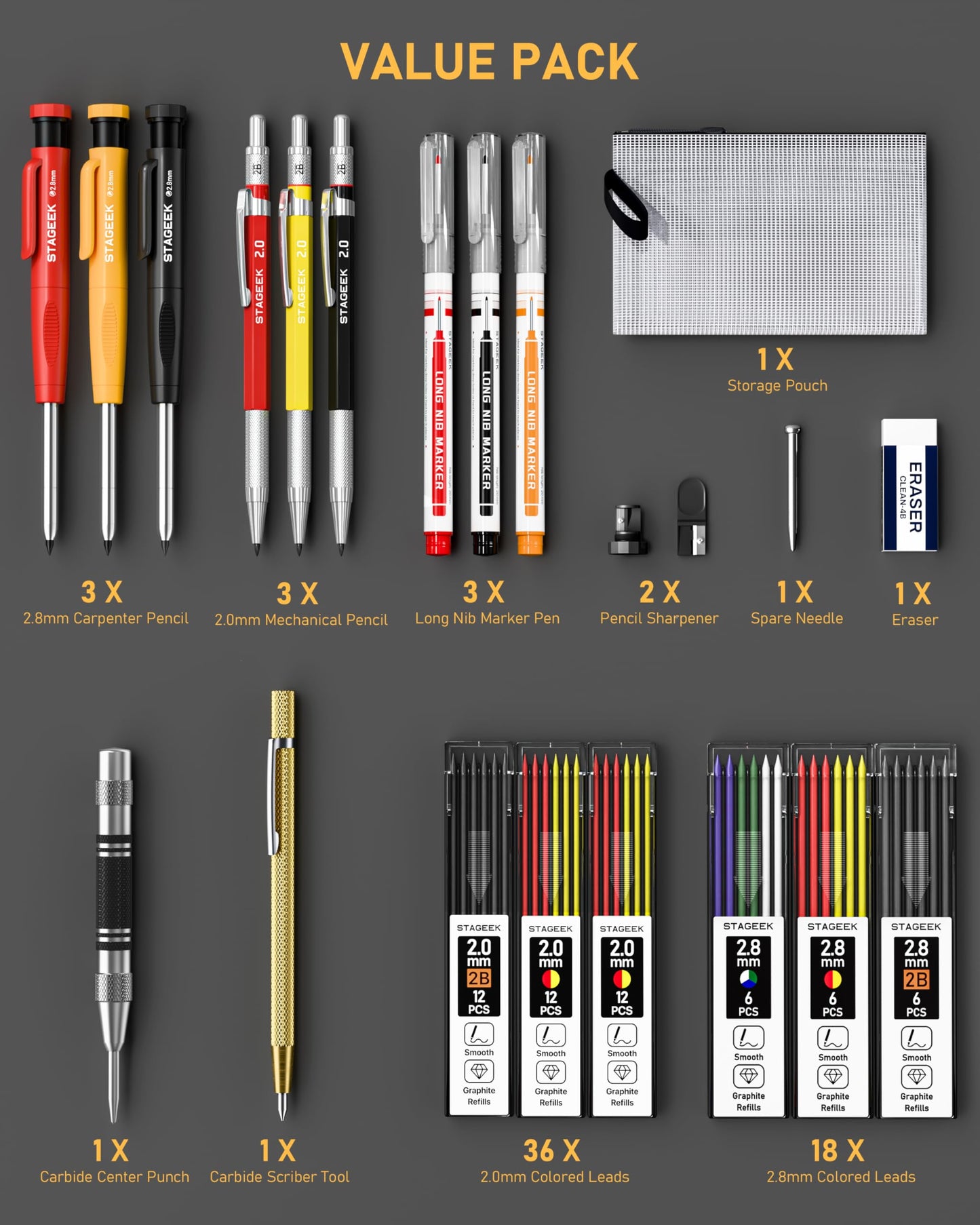 STAGEEK 22-in-1 Carpenter Pencils Set, Mechanical Pencils for Construction
