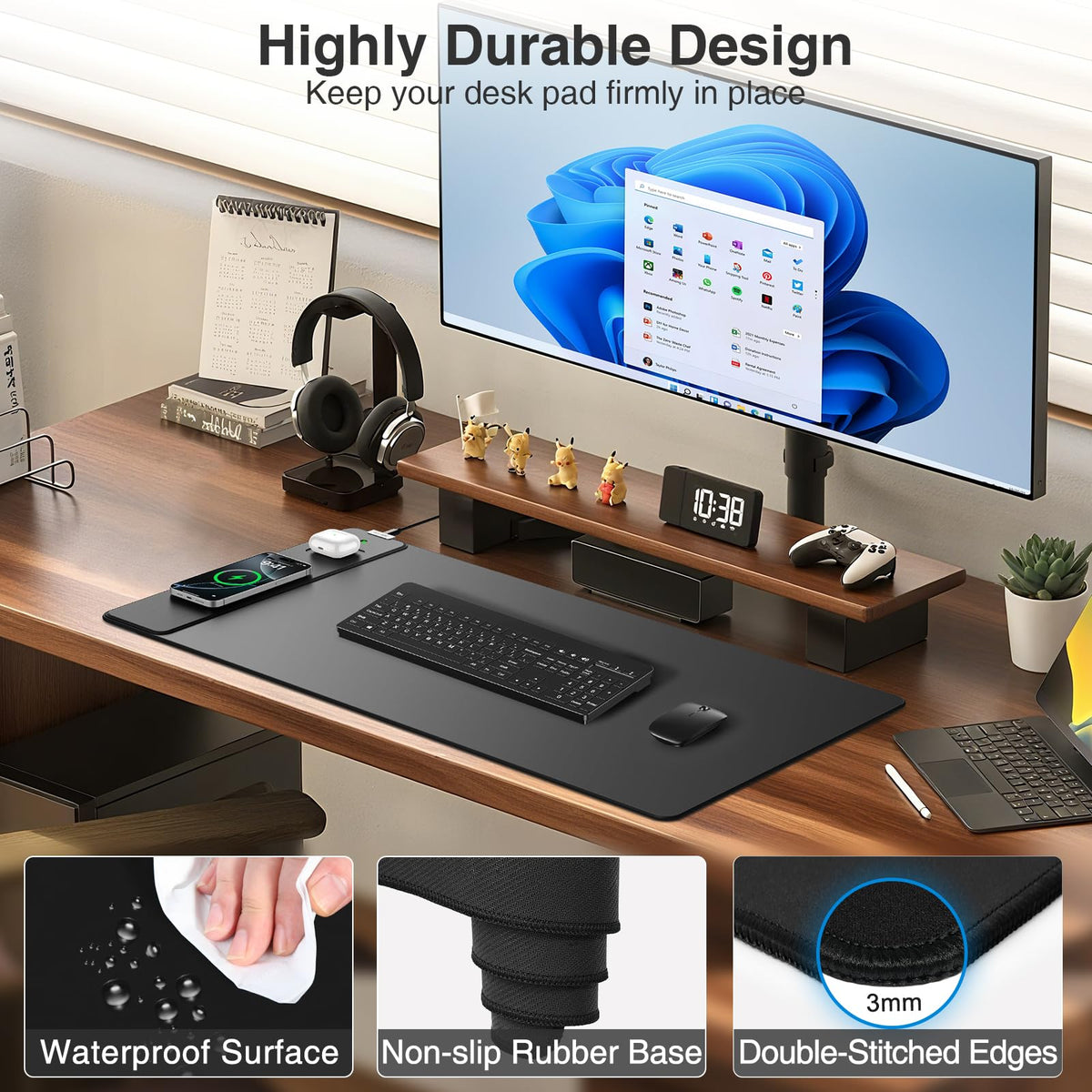 Magnetic Wireless Charging Mouse Pad, 31.5"x15.8" in, Black