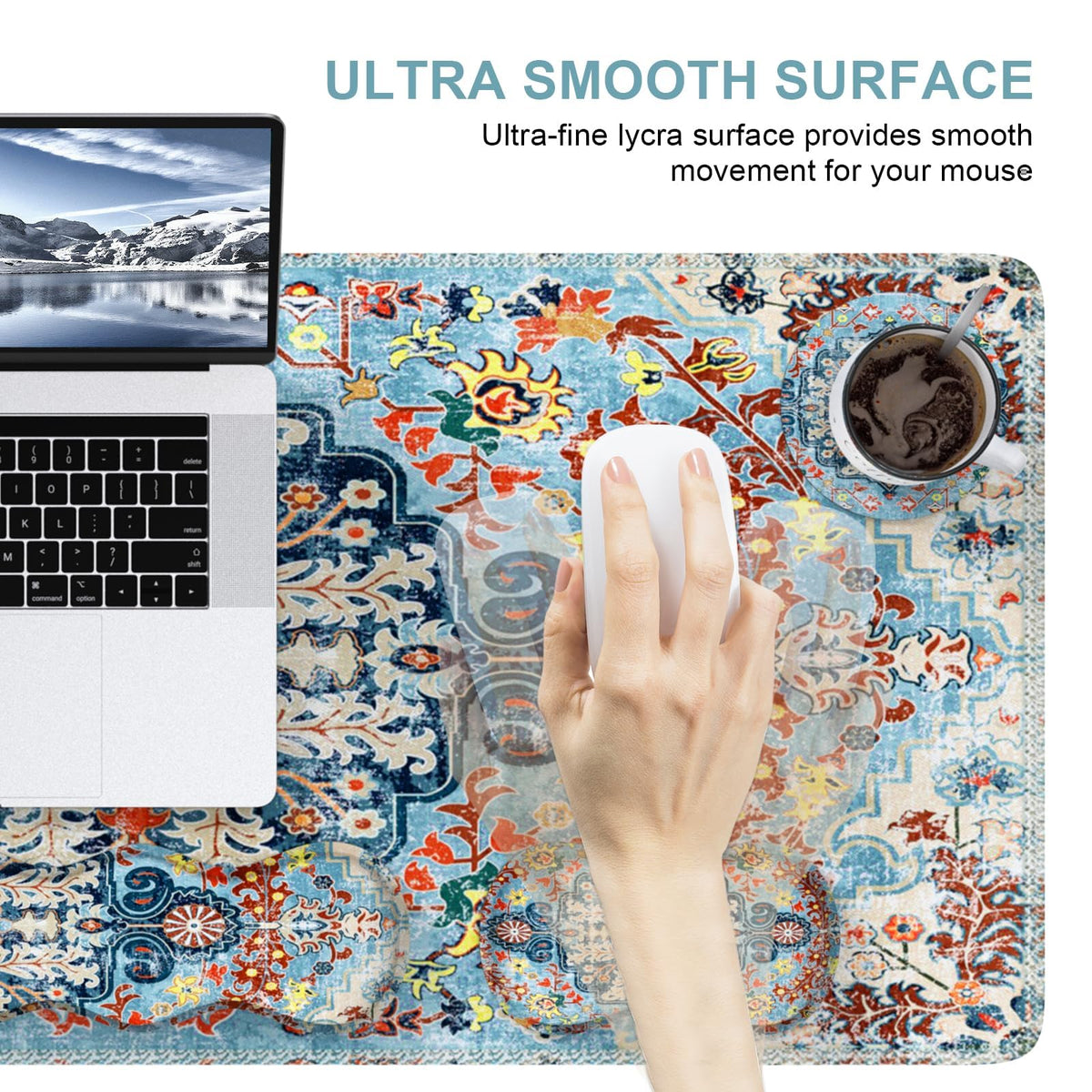 iLeadon Boho Desk Mat Set,Large Mouse Pad and Keyboard Wrist Rest,Blue
