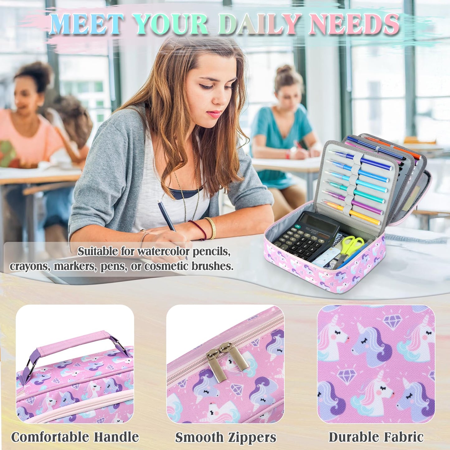 VX VONXURY Large Pencil Case, 54-Slot Colored Pen Pouch 2 Removable Sleeves
