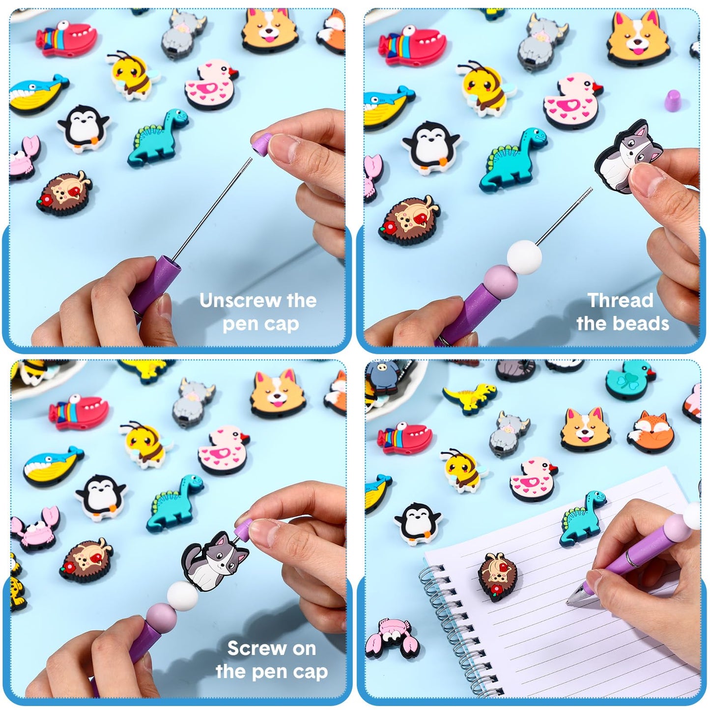 Humyoun 122 Pcs Beadable Pen DIY Kit with Silicone Beads, Stylish Style