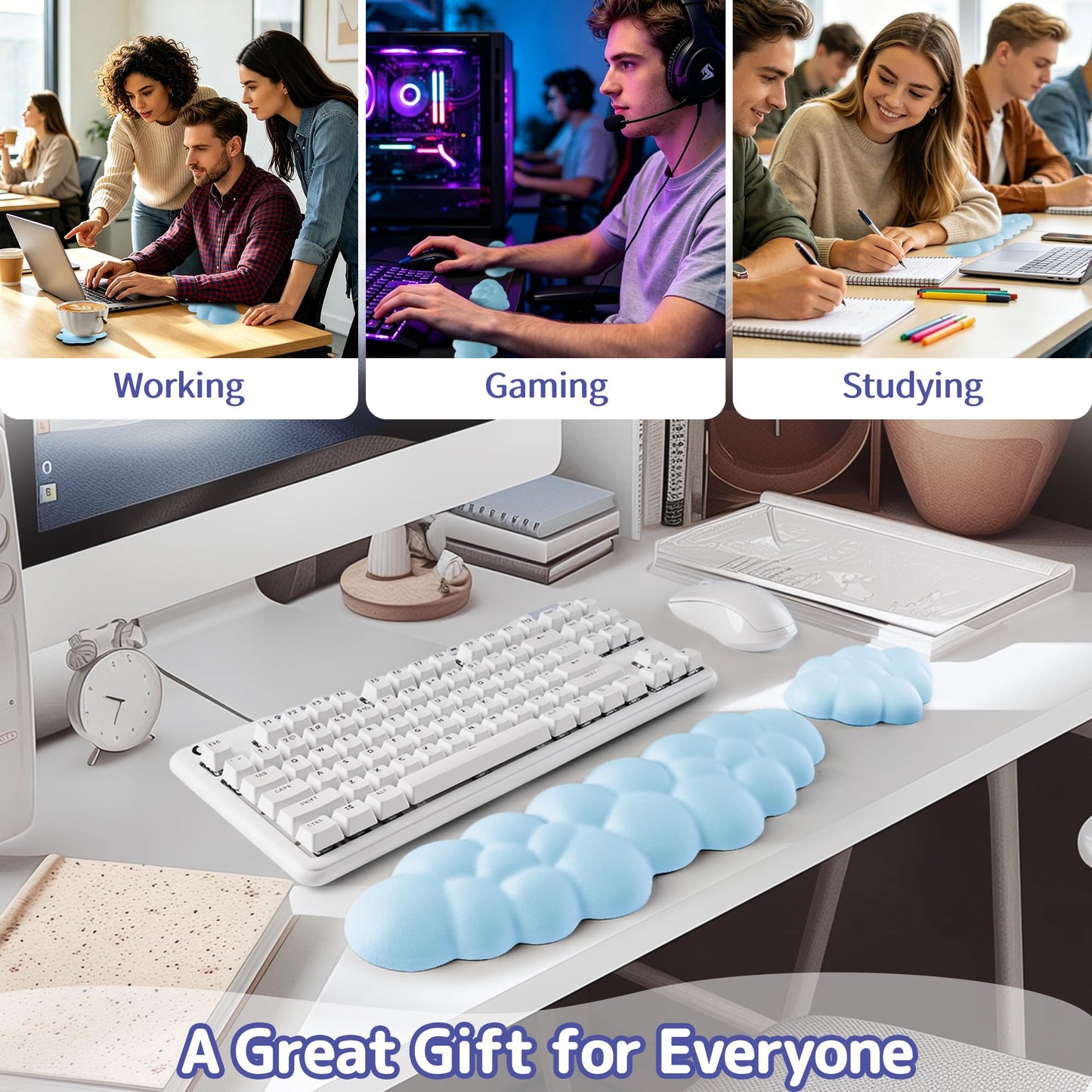 Sushret Cloud Wrist Rest Keyboard, Cloud Keyboard Wrist Pad Set with PU Leather Memory Foam, Cute