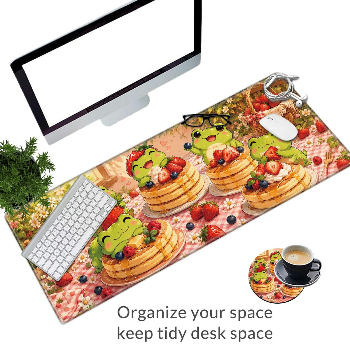 Frog Pancake Party Large Mouse Pad, 31.5 x 11.8 in Extended Desk Mat
