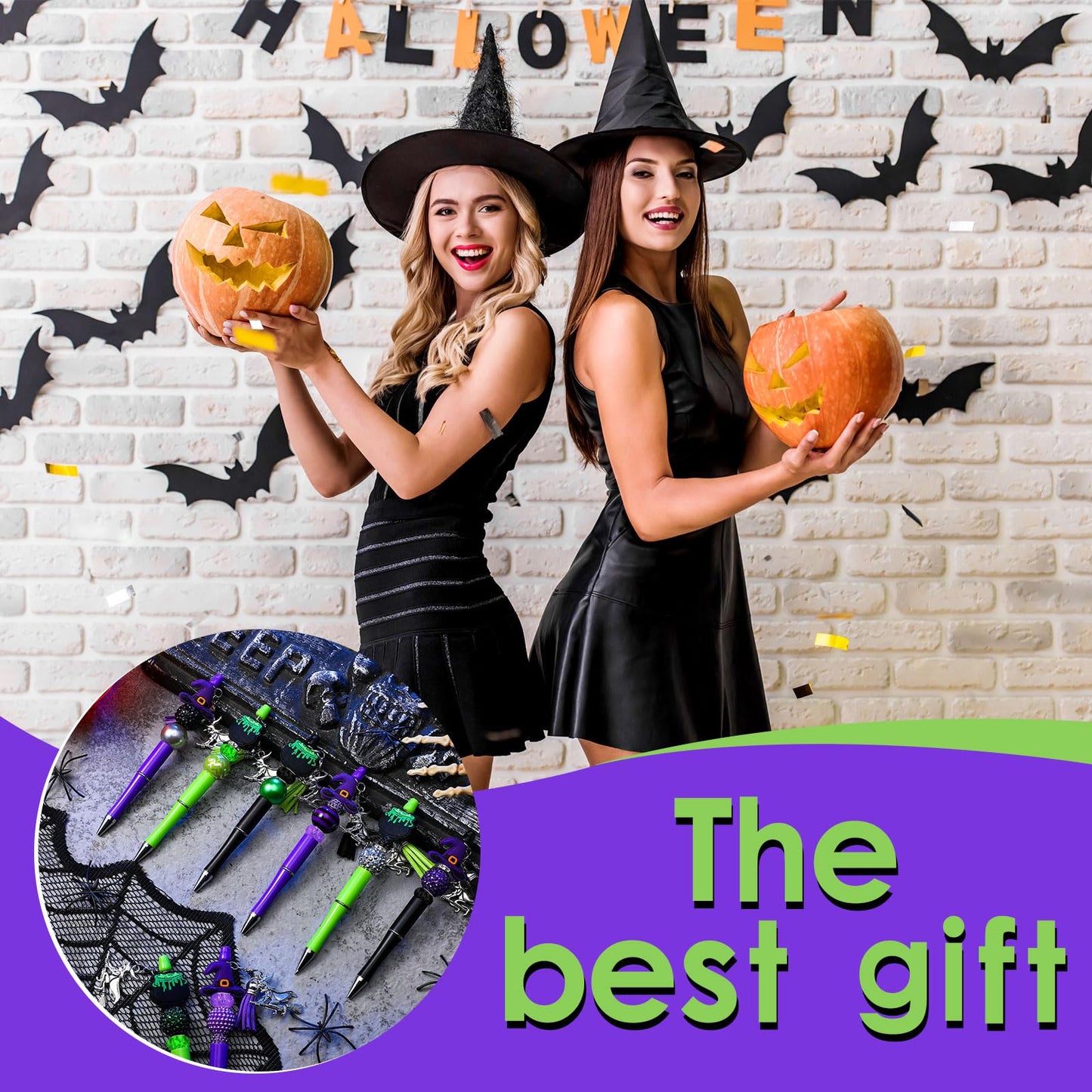 Jutom 12 Pcs Halloween Beadable Pens with Silicone Focal Beads