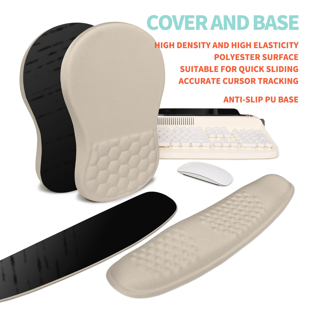KUOSGM 2-in-1 Ergonomic Set, Wave Rise Keyboard Wrist Rest and Massage Bulge Slope Mouse Pad Wrist