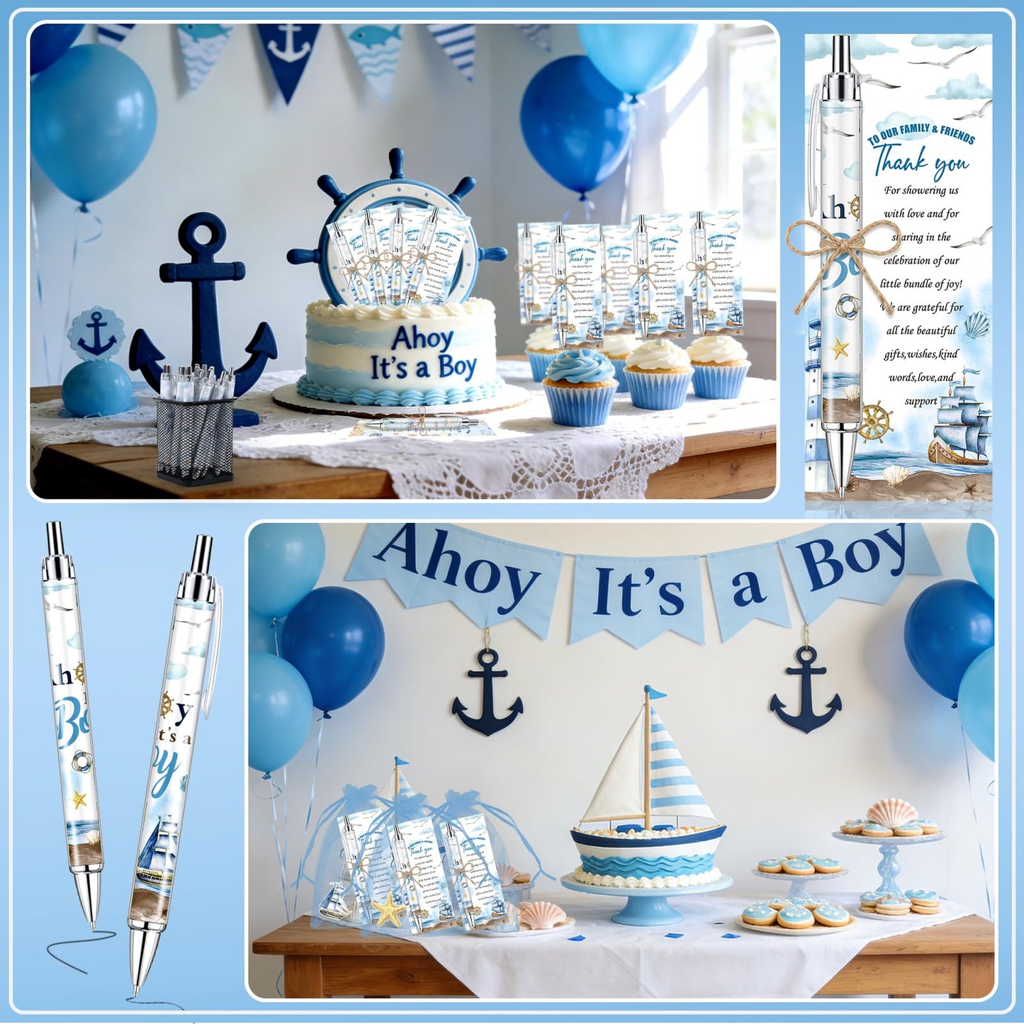 EYNDYN 145 Pieces Ahoy It’s a Boy Baby Shower Favors for Guest Nautical Ballpoint Pens and