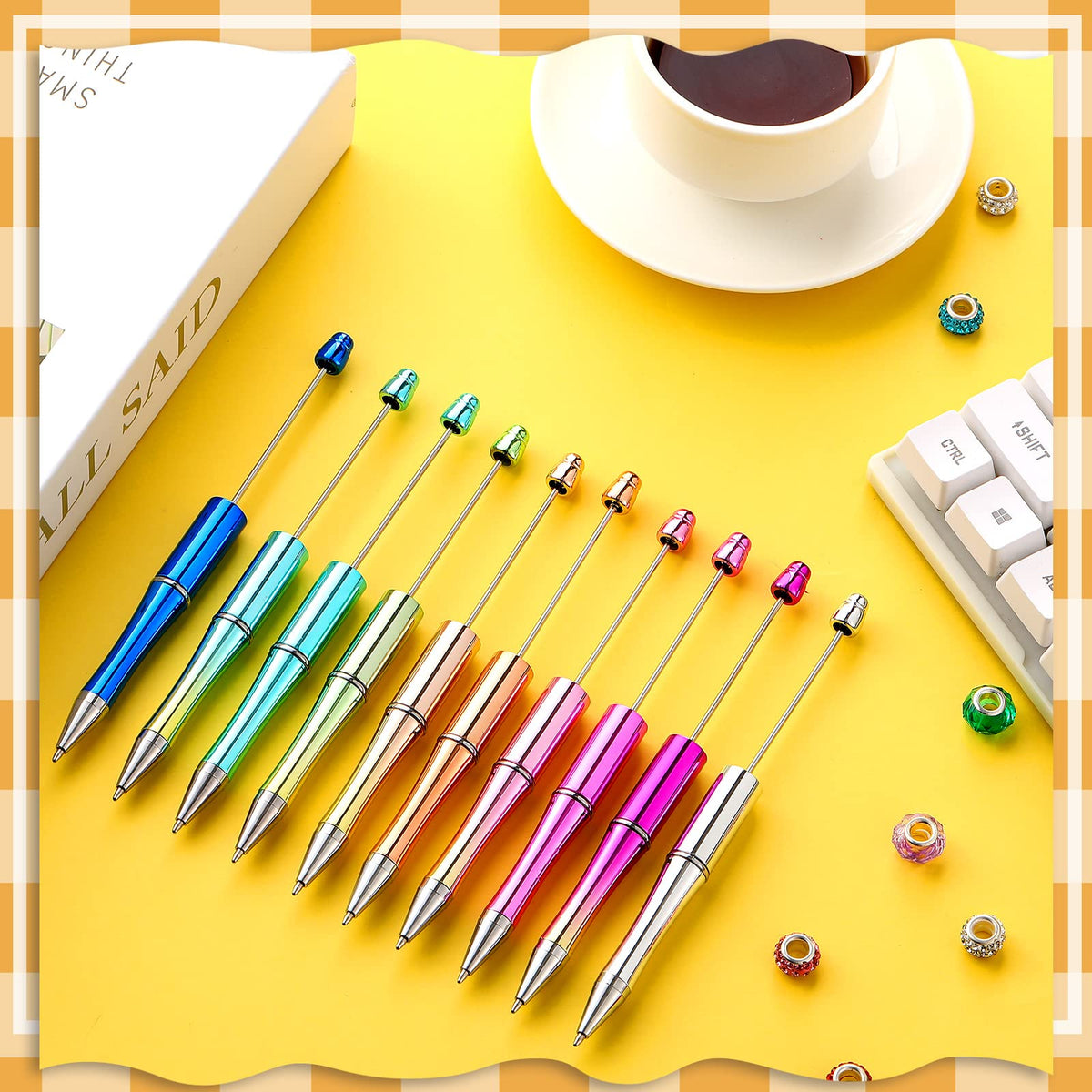 Crtiin 100 Pcs Beadable Pen School DIY Kit,Electroplated Gradient Color