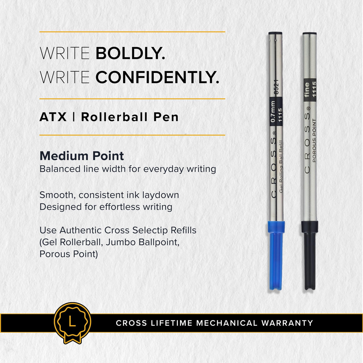 Cross ATX Brushed Chrome Rollerball Pen, Medium Point, Black Ink