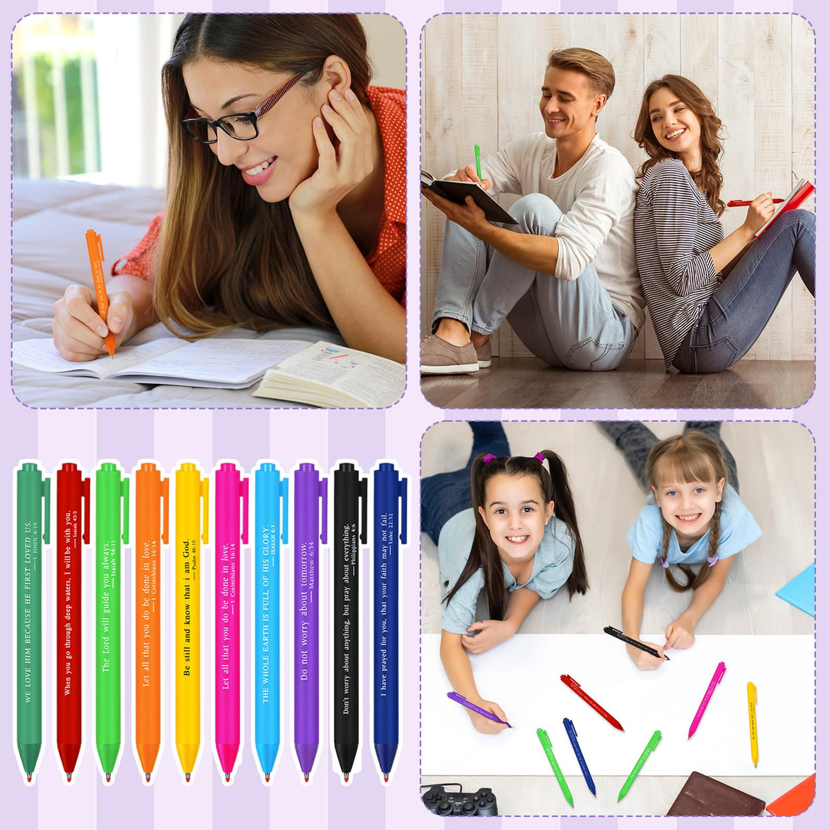 Cholemy 50 Pcs Bible Verse Pens Bulk Christian Pens Black Ink, Bright