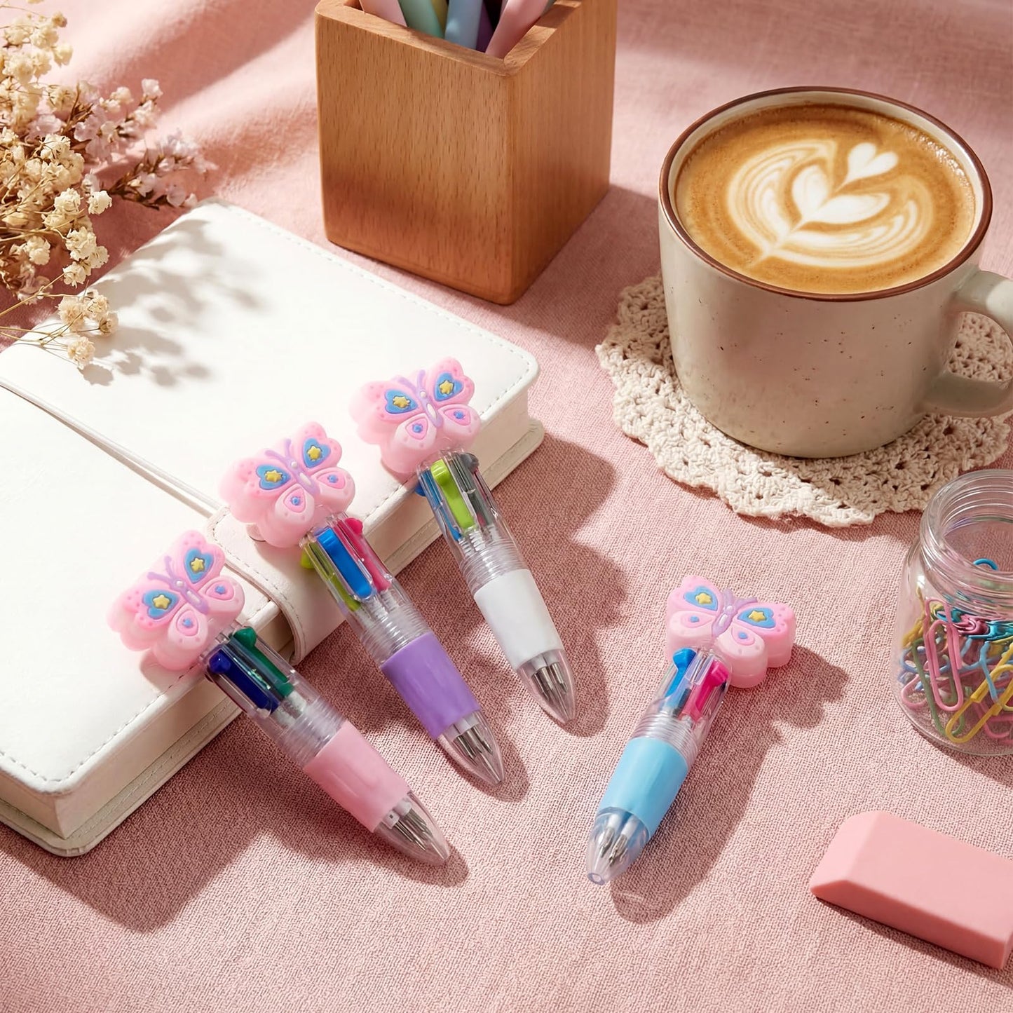 Kosiz 24 Pack Butterfly Party Favors Multicolor 4 in 1 0.5mm Ballpoint Pen