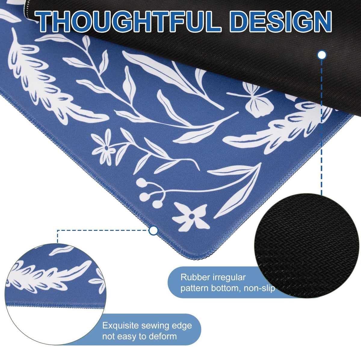 L-SPOUTTO Blue Floral Desk Mat for Keyboard and Mouse,XXL Gaming Mouse Pad