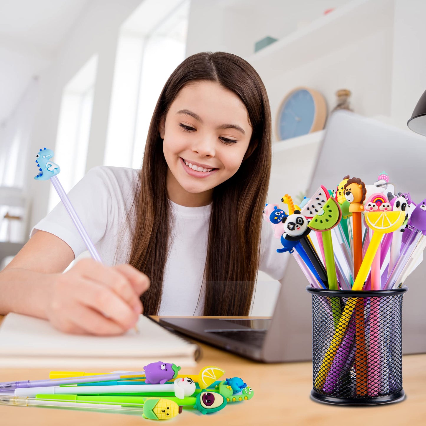 SAIWEILAI ONLINE 100 Pieces Kawaii Pens Cartoon Fun Pens Cute Animal Dinosaur Pen Black Gel Ink
