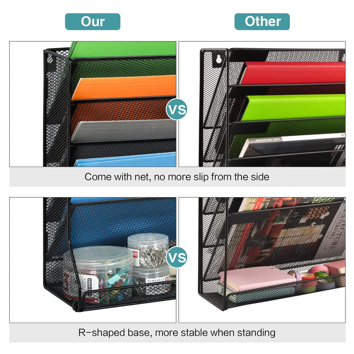 Jakyitvi Adjustable 5 Tiers Wall File Organizer Metal Hanging Holder Black