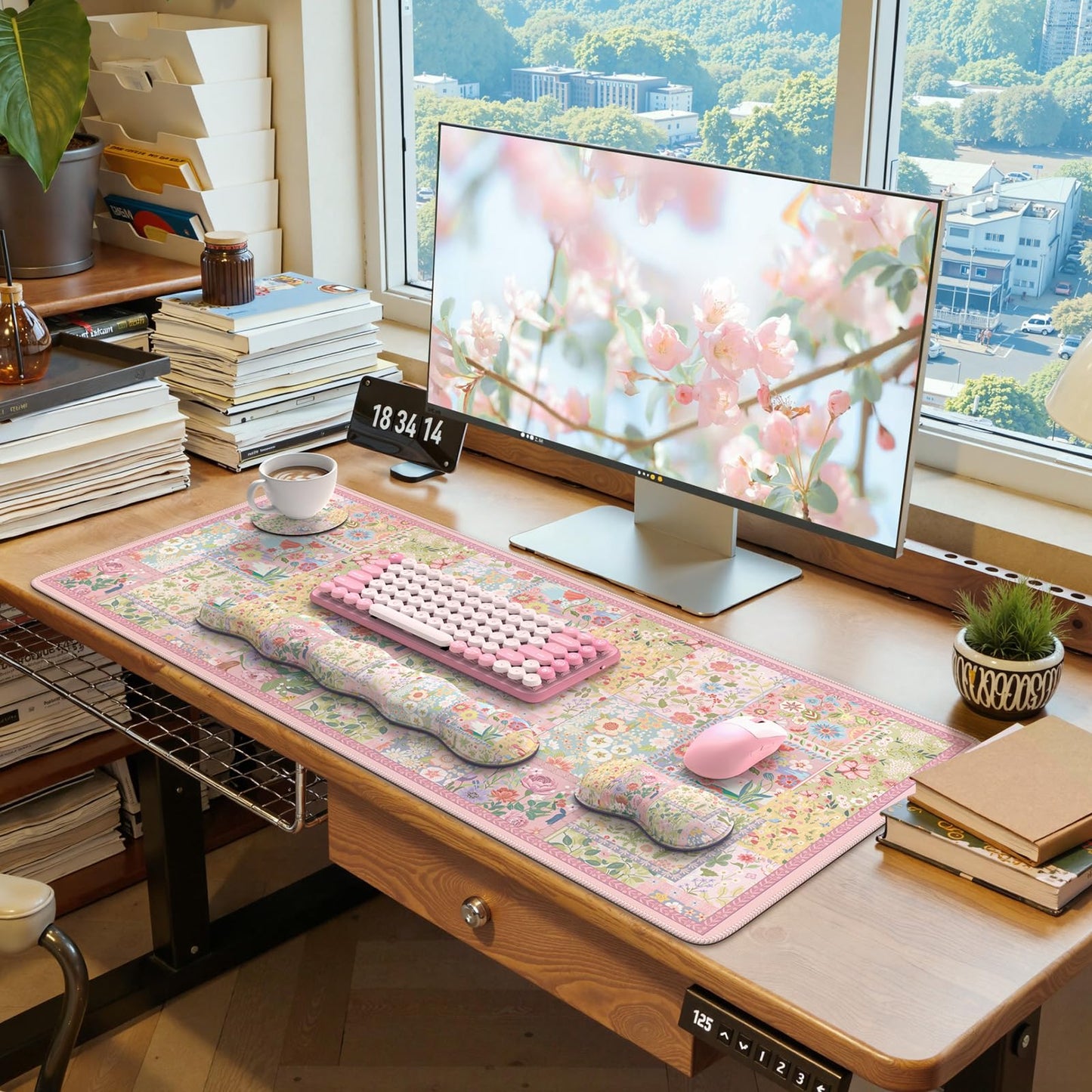 iLeadon Cute Floral Desk Mat Set, Non Slip Mouse Pad with Wrist Support