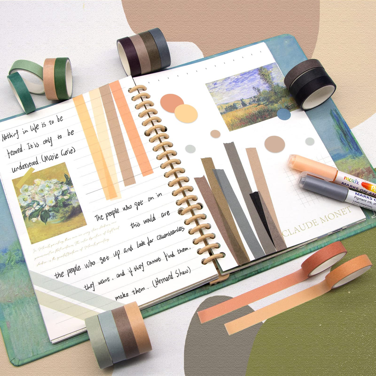 MOOKER 39 Rolls Washi Tape Set - Morandi Colored Masking Tape, Thin Vintage Tape for Journaling