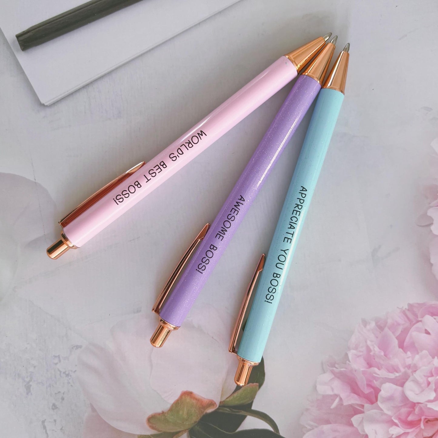 Jxueych Fancy Pastel Metal Pen Set with Inspirational Motivational Quotes Nice and Cute Boss Lady