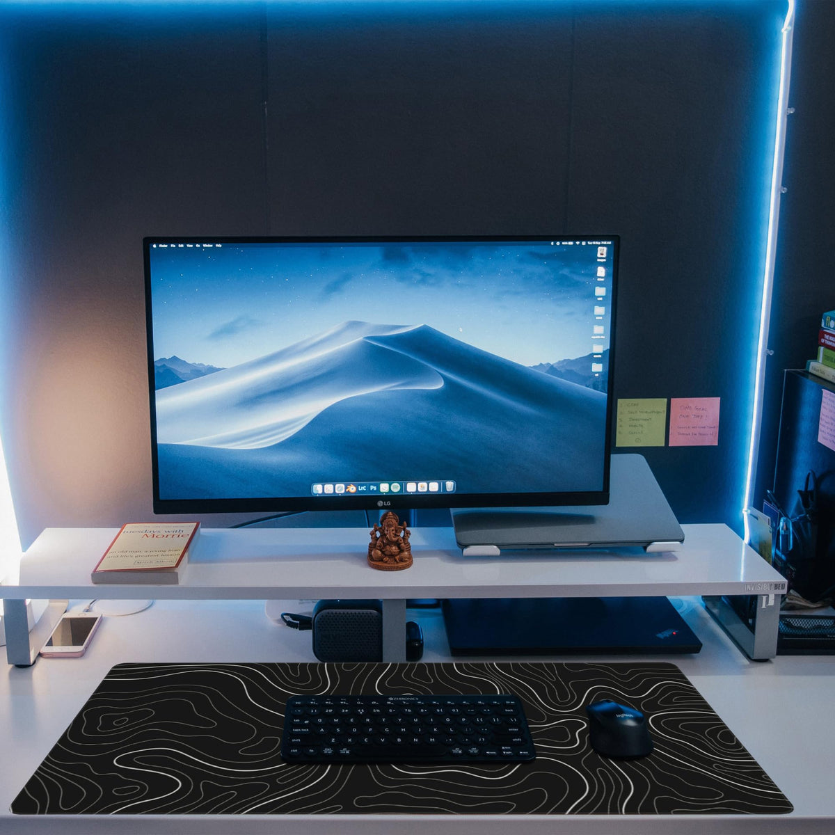 Eflxamz Desk Mat,Black Topographic Contour Map Desk Pad,Topographic Contour Large Gaming Mouse Pad