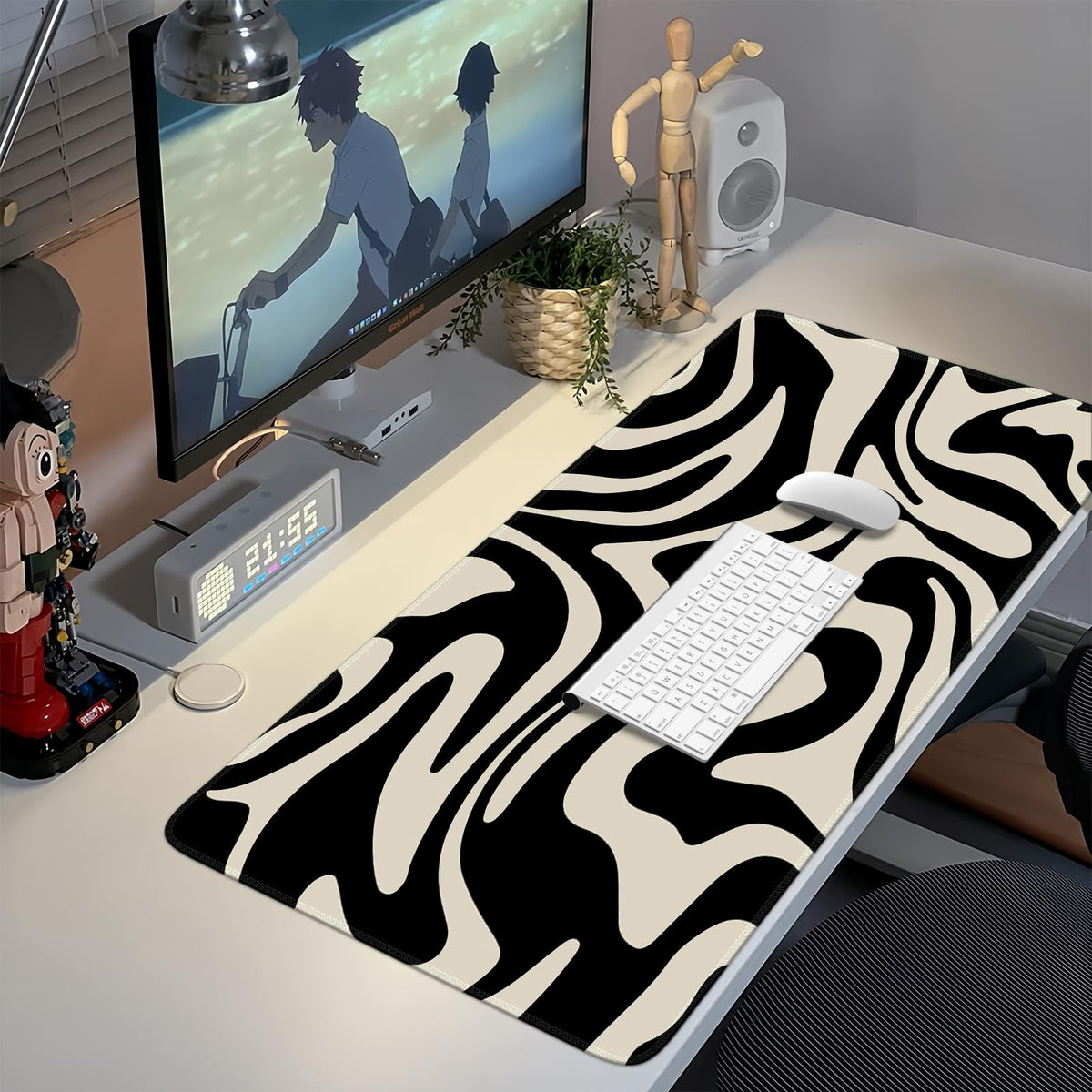 iCasso Desk Mat,Cute Desk Pad Mat,Black Topographic