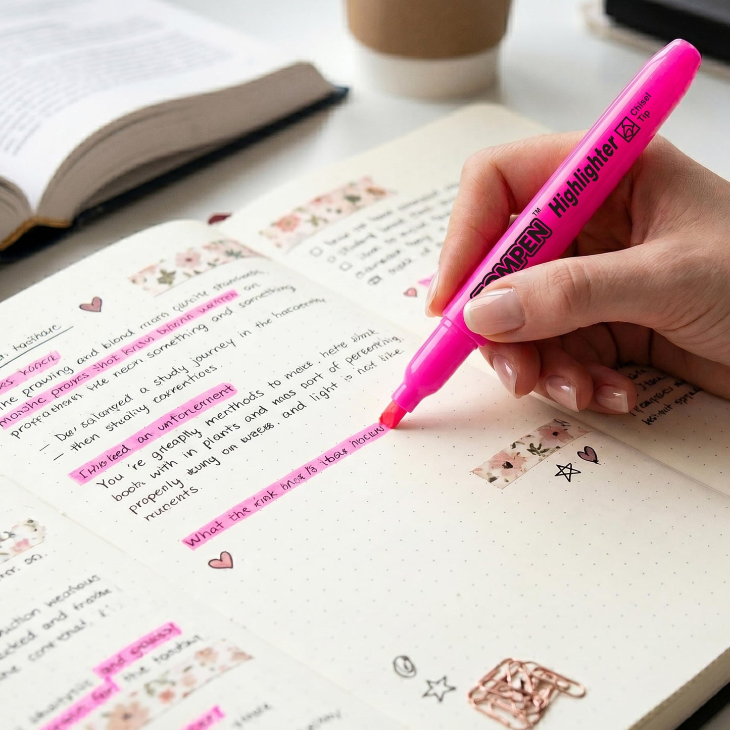 TOMPEN Highlighters Pink 48 Pack,Bible Highlighters No Bleed–Bulk Chisel Tip Highlighter Markers