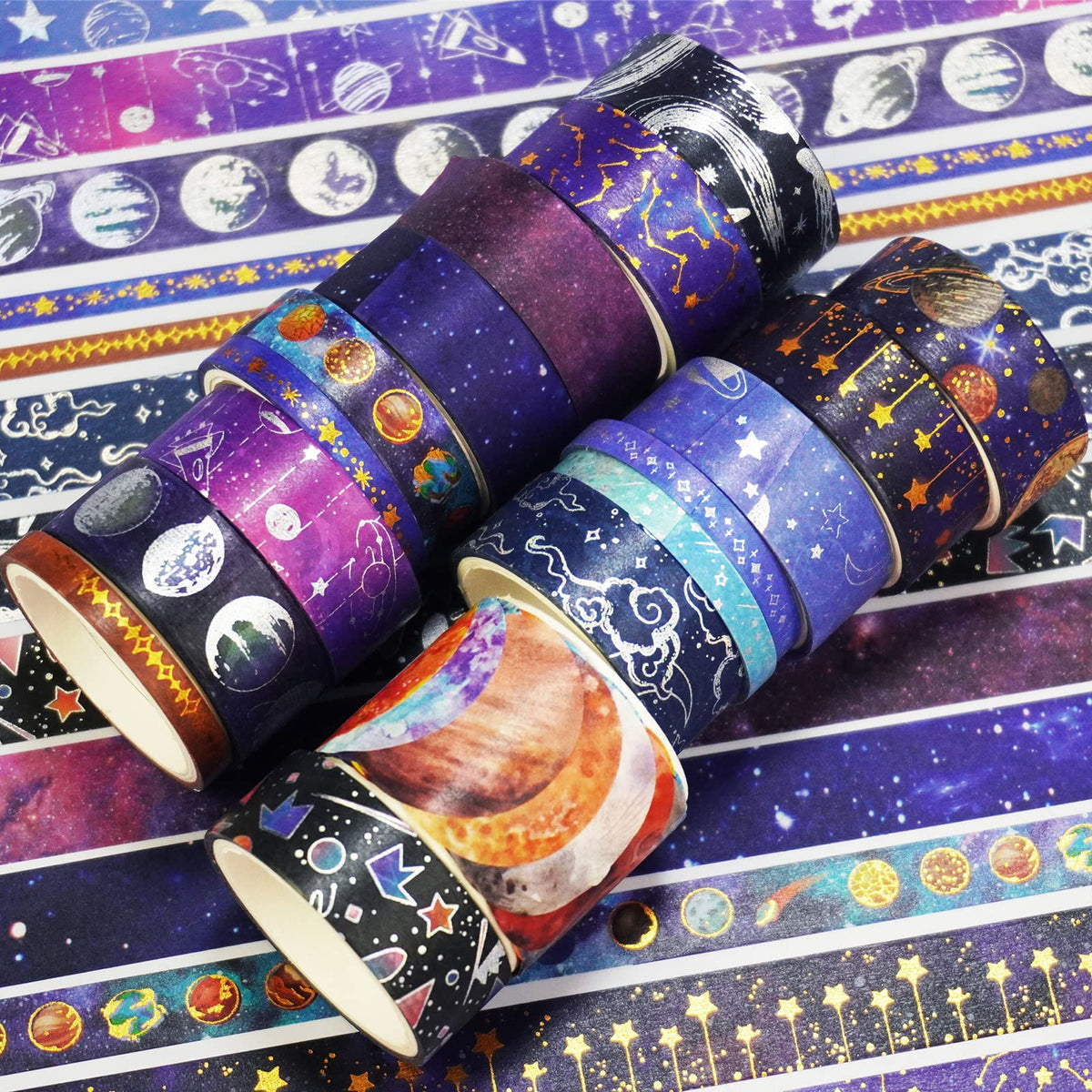 YUBBAEX Galaxy Washi Tape Set Starry Gold Silver Foil Decorative Tapes for Arts, DIY Crafts