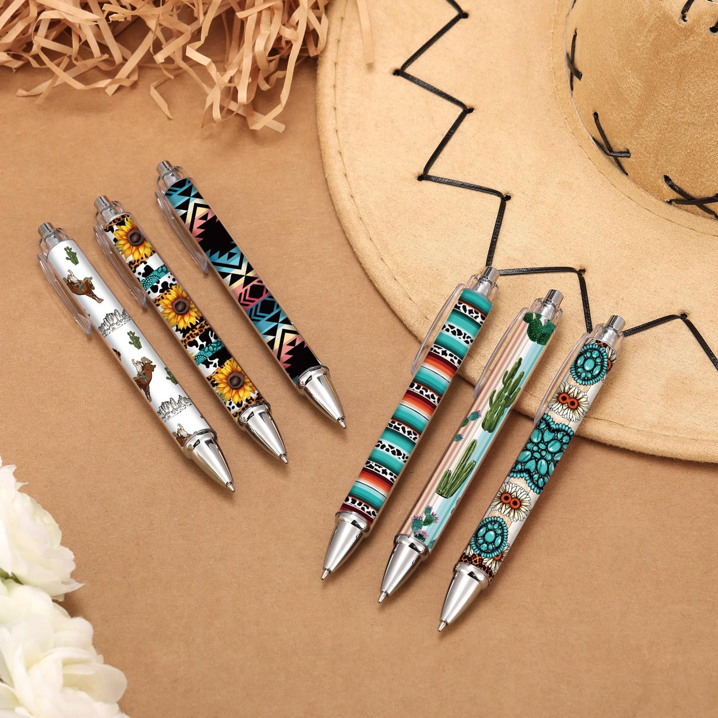 Colarr 36 Pcs Western Pens Bulk Print Cowboy Black Ink, Fresh Style