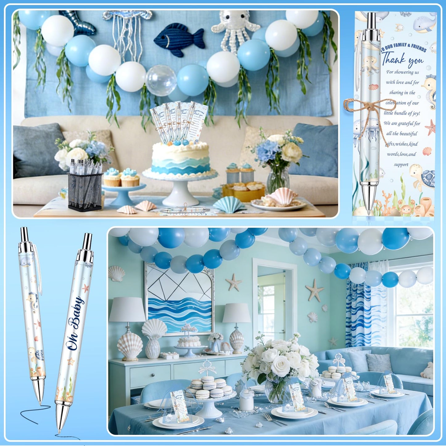 145 Pieces Under the Sea Baby Shower Favors for Guest Ocean Animal Ballpoint Pens and Keychains