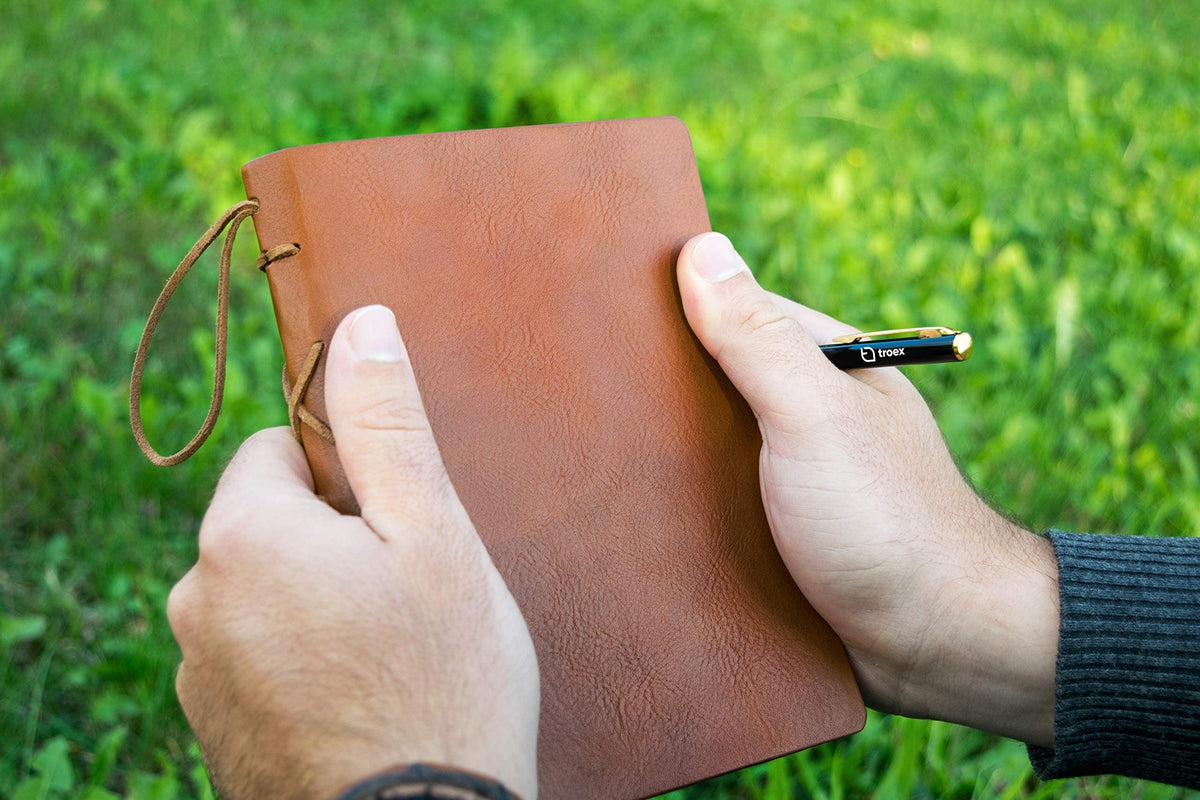 TROEX PU Leather Journal Writing Notebook with Ballpoint Pen, String Closure & Unlined Pages- Light