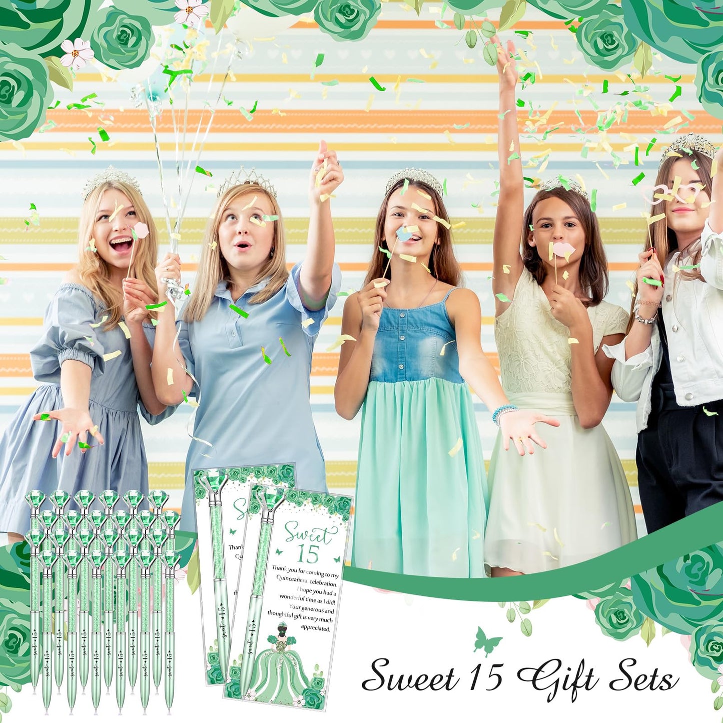 Sayglossy 50 Set Quinceanera Party Favor Sweet Gift, 15th, Green
