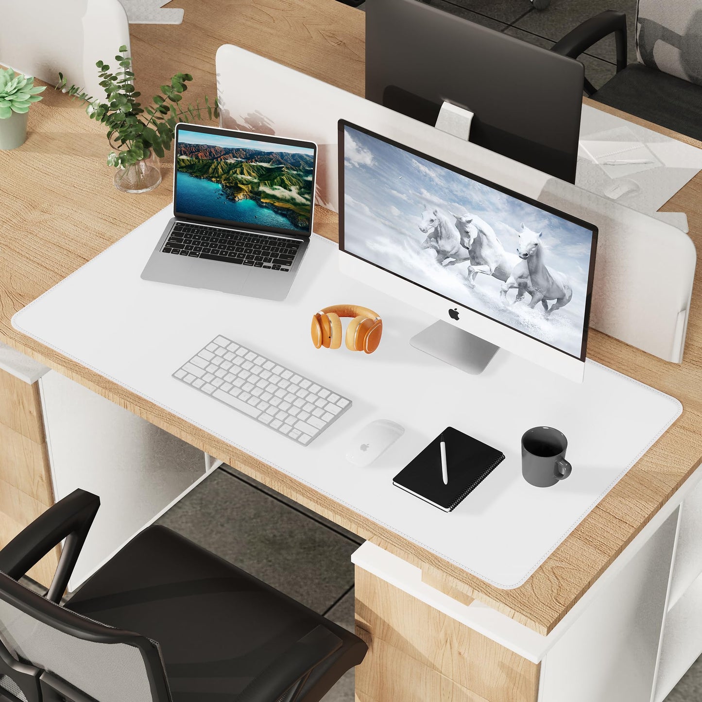 AFIING Cork Desk Mat 47" x 23.6", Dual-Sided Natural Cork & PU Leather Desk Pad, Non-Slip