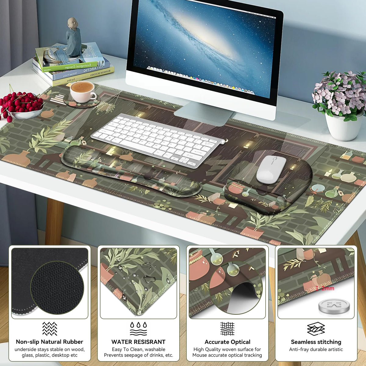 Aesthetics Large Mouse Pad with Wrist Support 4 in1 Set, XXL Big Game Mousepad + Keyboard Wrist