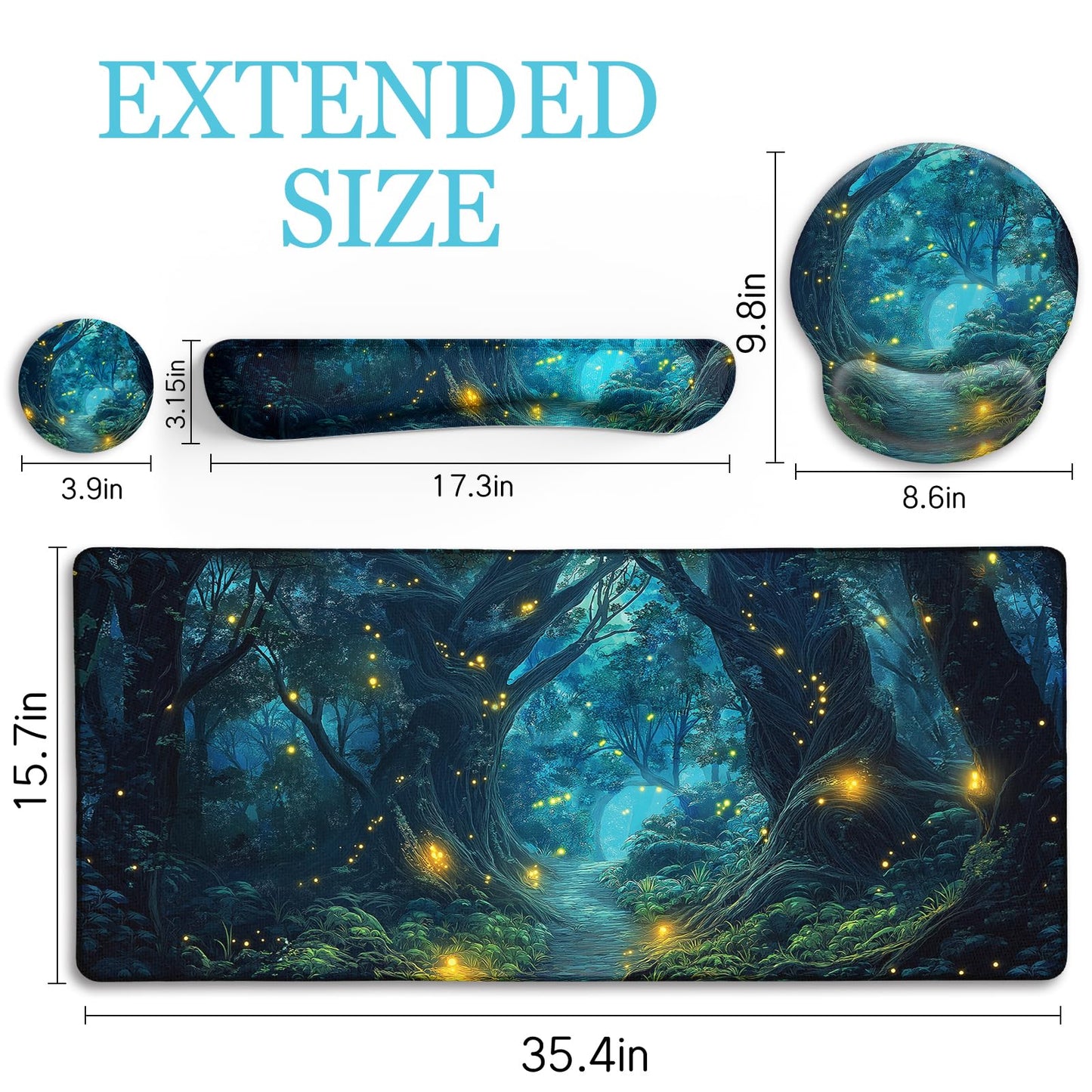 LIMKRIAN Mouse Pad with Wrist Rest, Firefly Forest Computer Desk Mat Set
