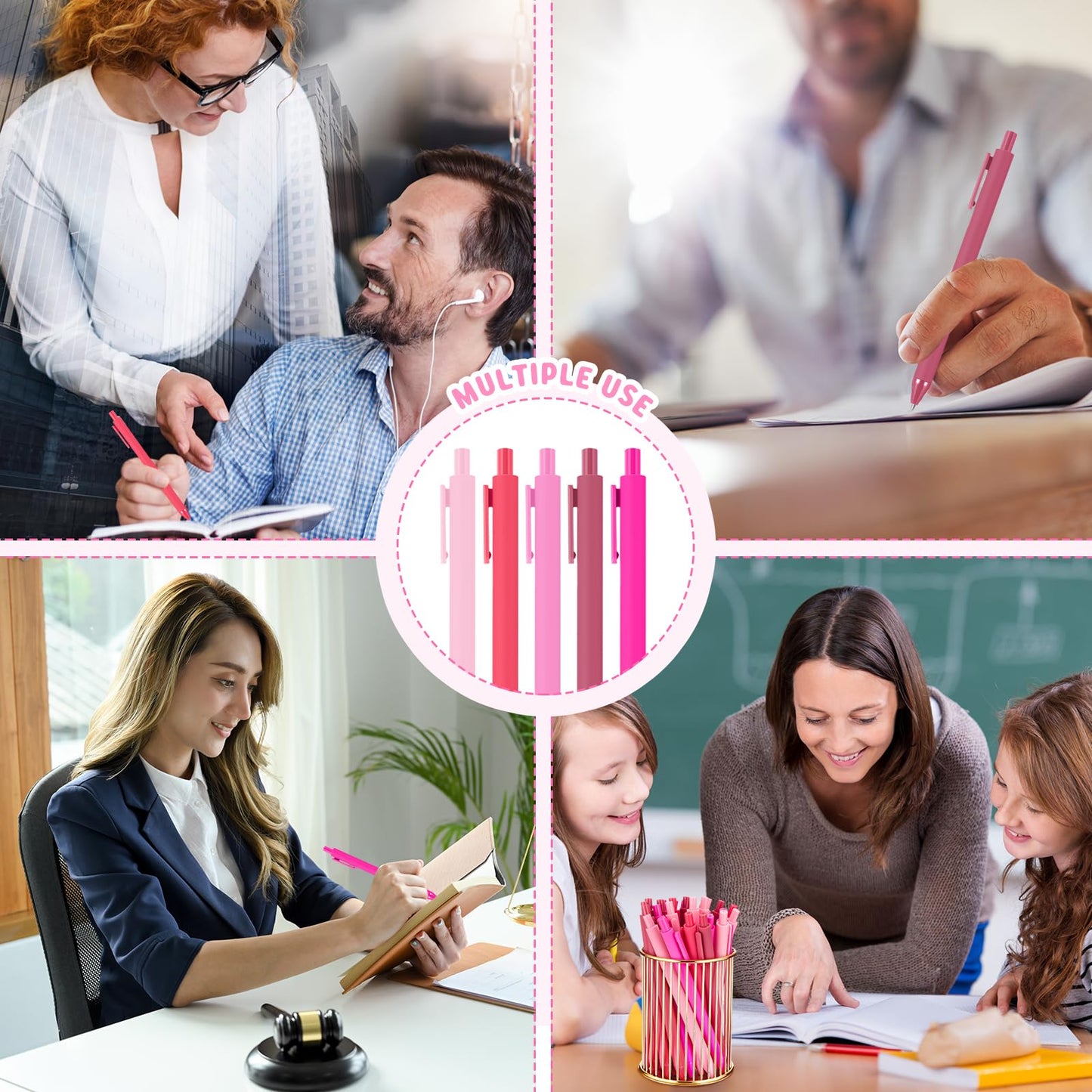 Dinifee 100 Pcs Ballpoint Gel Pens Bulk Retractable, Pink Series