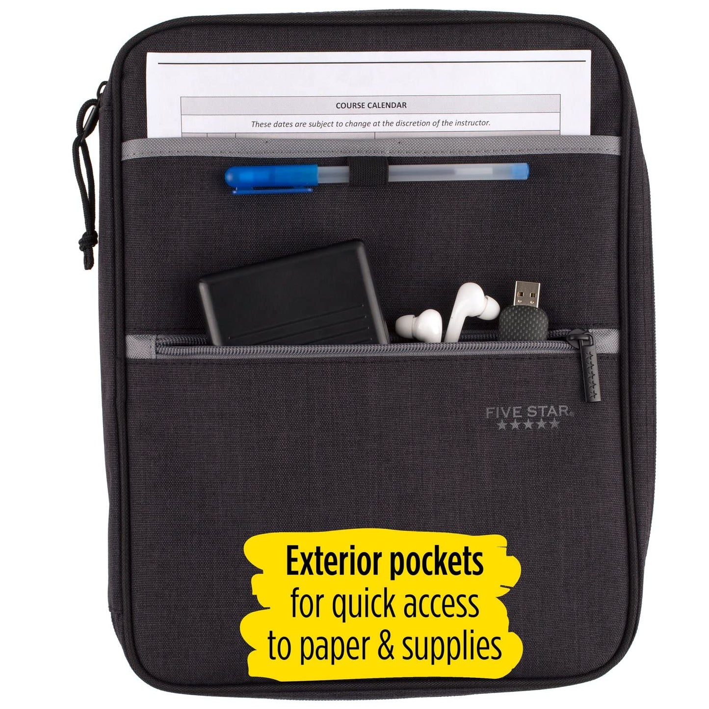 Five Star Zipper Binder, 1 Inch 3-Ring Binder with Round Rings, Carry-All with Pockets and 4-Tab