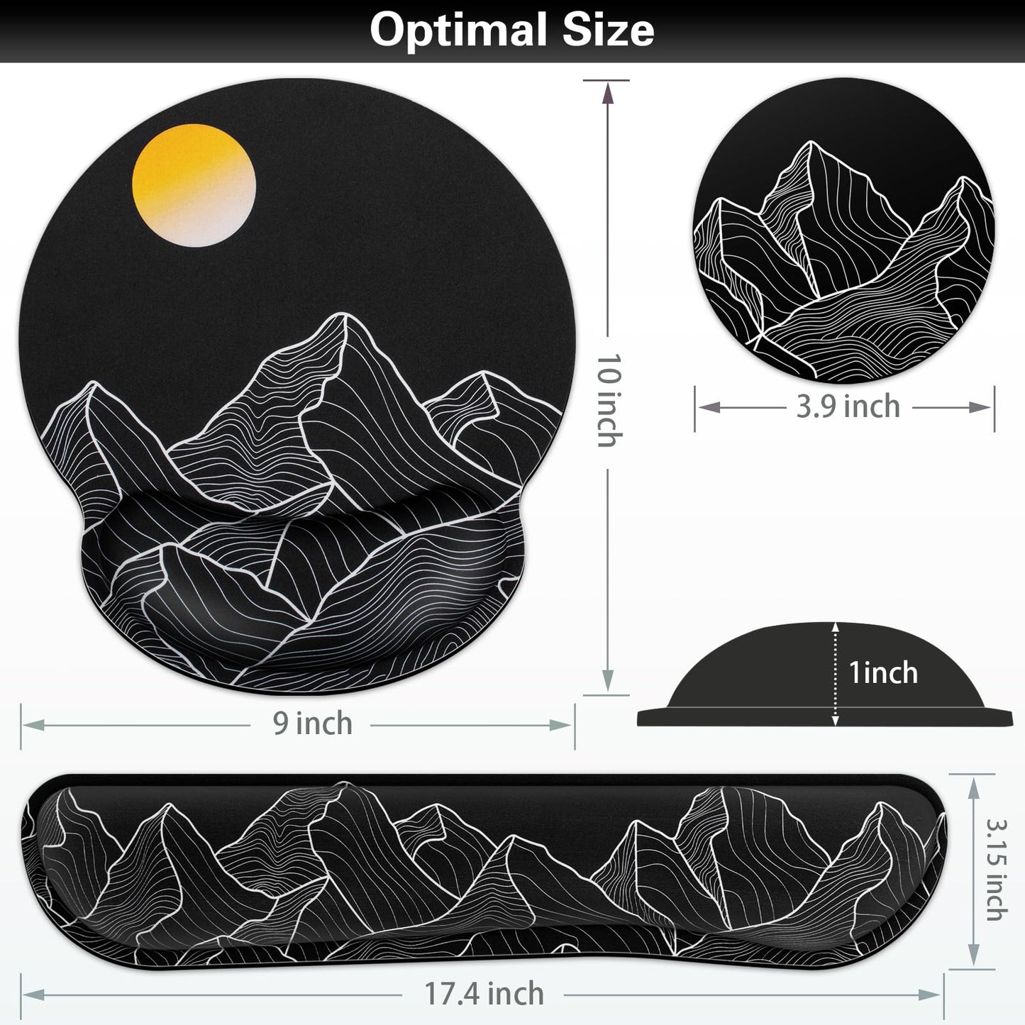 Mouse Pad Black, Ergonomic Keyboard Wrist Rest, Mouse Pad with Wrist Rest
