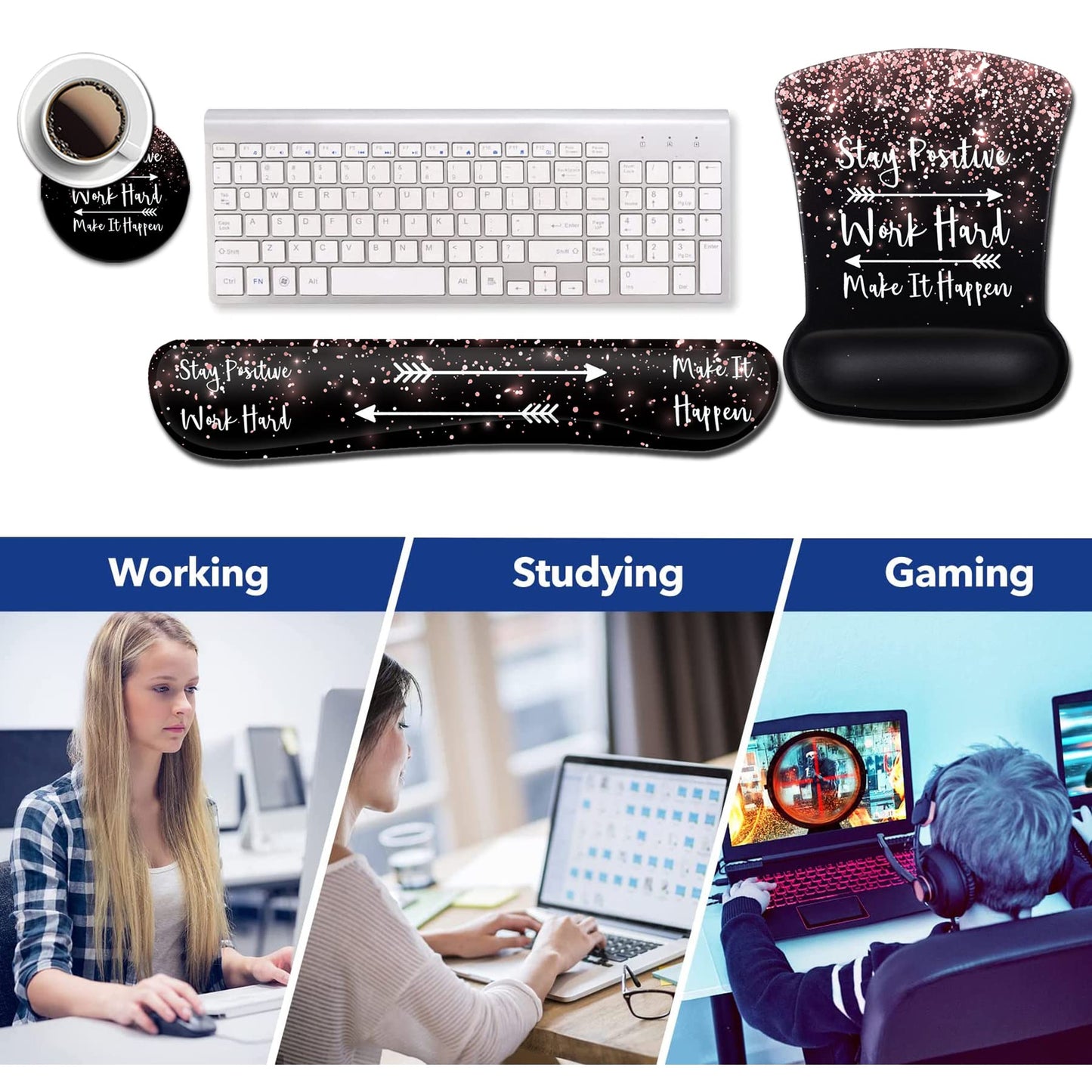 Ergonomic Gel Mouse Pad with Wrist Support, Keyboard Wrist Rest, Non-Slip PU Base for Home Office