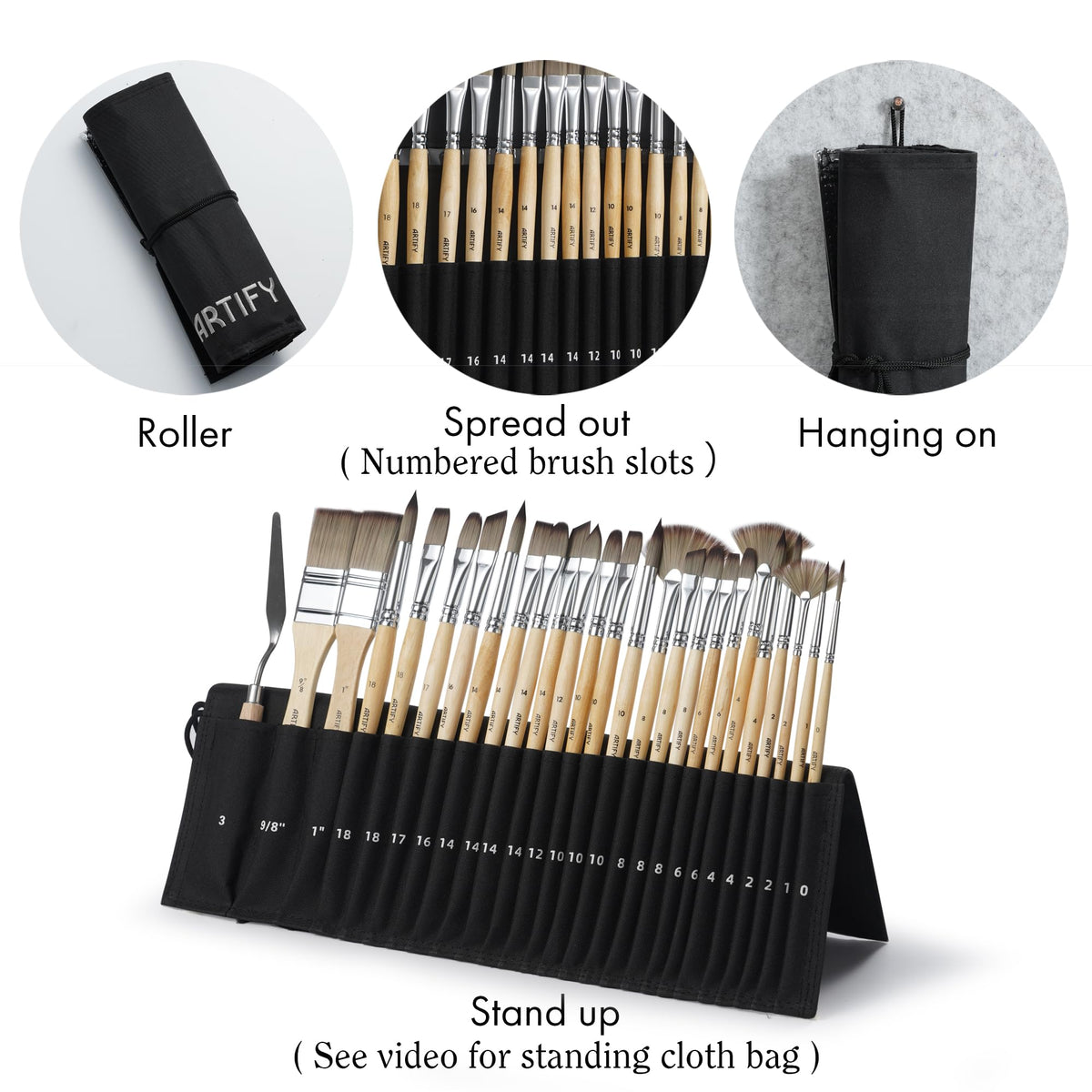 ARTIFY 25 Pieces Professional Paint Brush Set – Expert Series Synthetic Nylon Brushes for Acrylic
