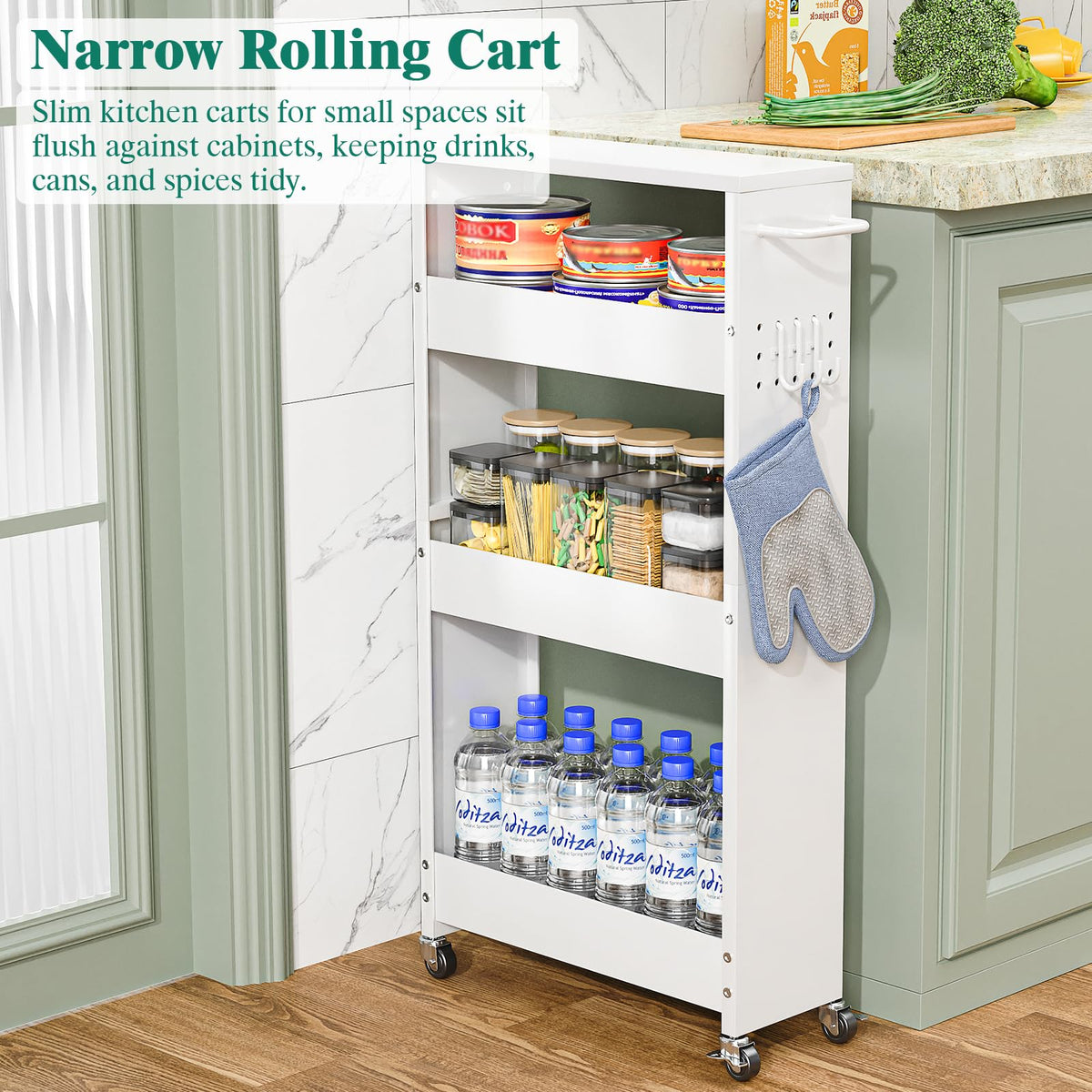 XYZLVSI Slim Storage Cart, Narrow Kitchen Rolling Cart for Small Spaces